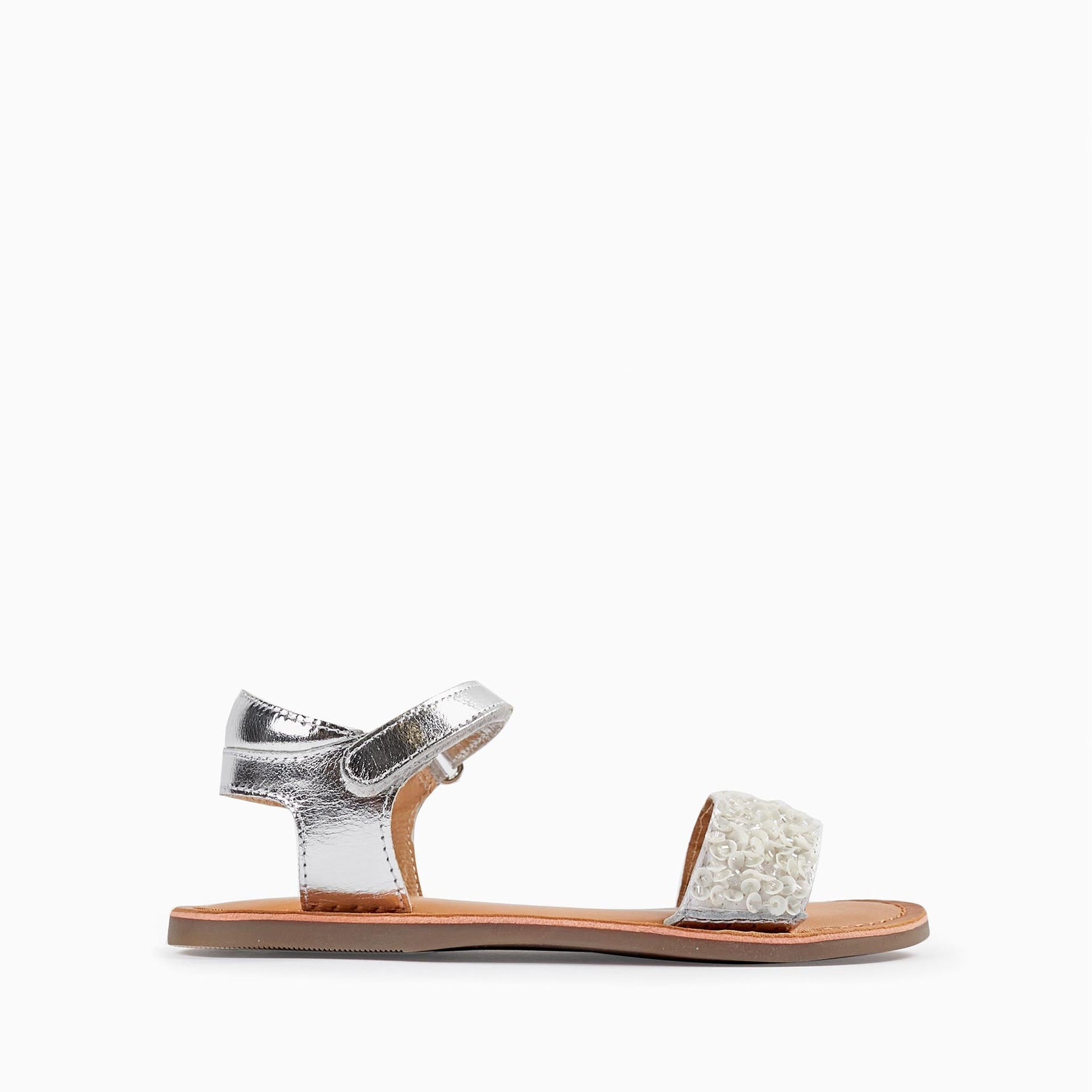 Leather Sandals with Sequins for Girls 'B&S', White/Silver