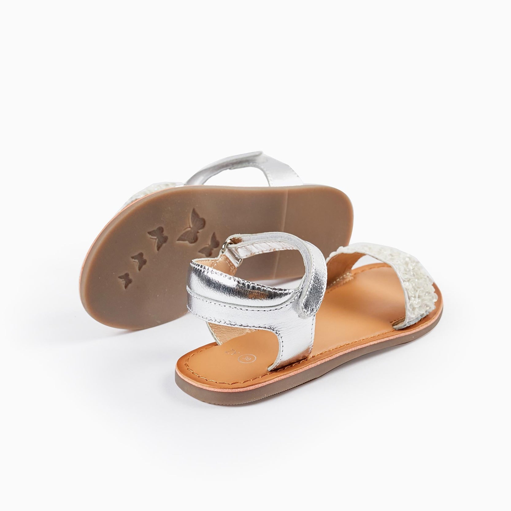 Leather Sandals with Sequins for Girls 'B&S', White/Silver