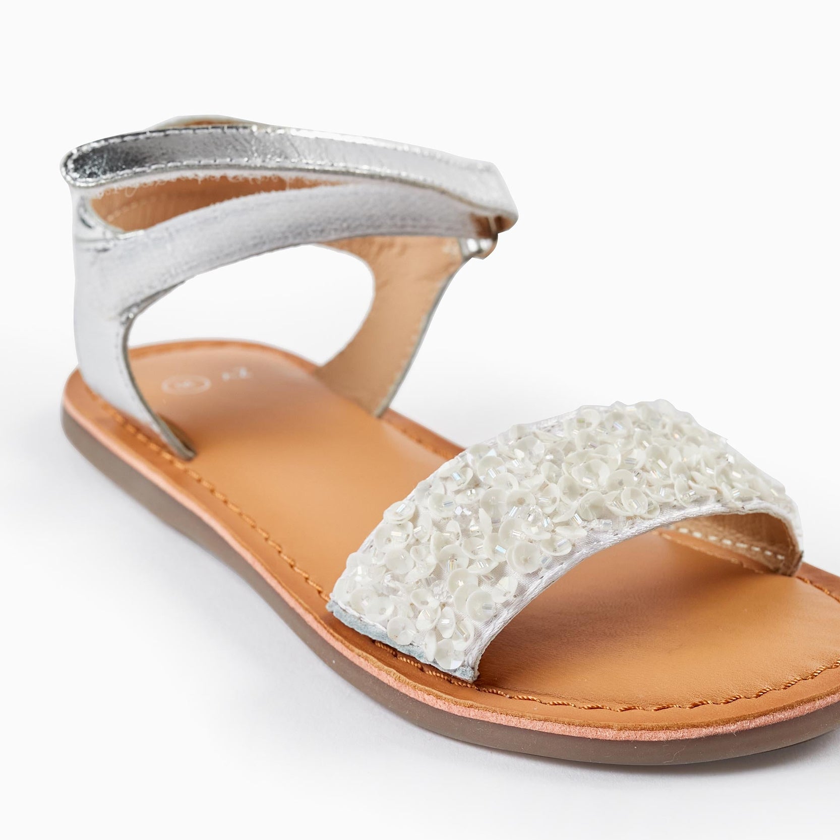 Leather Sandals with Sequins for Girls 'B&S', White/Silver