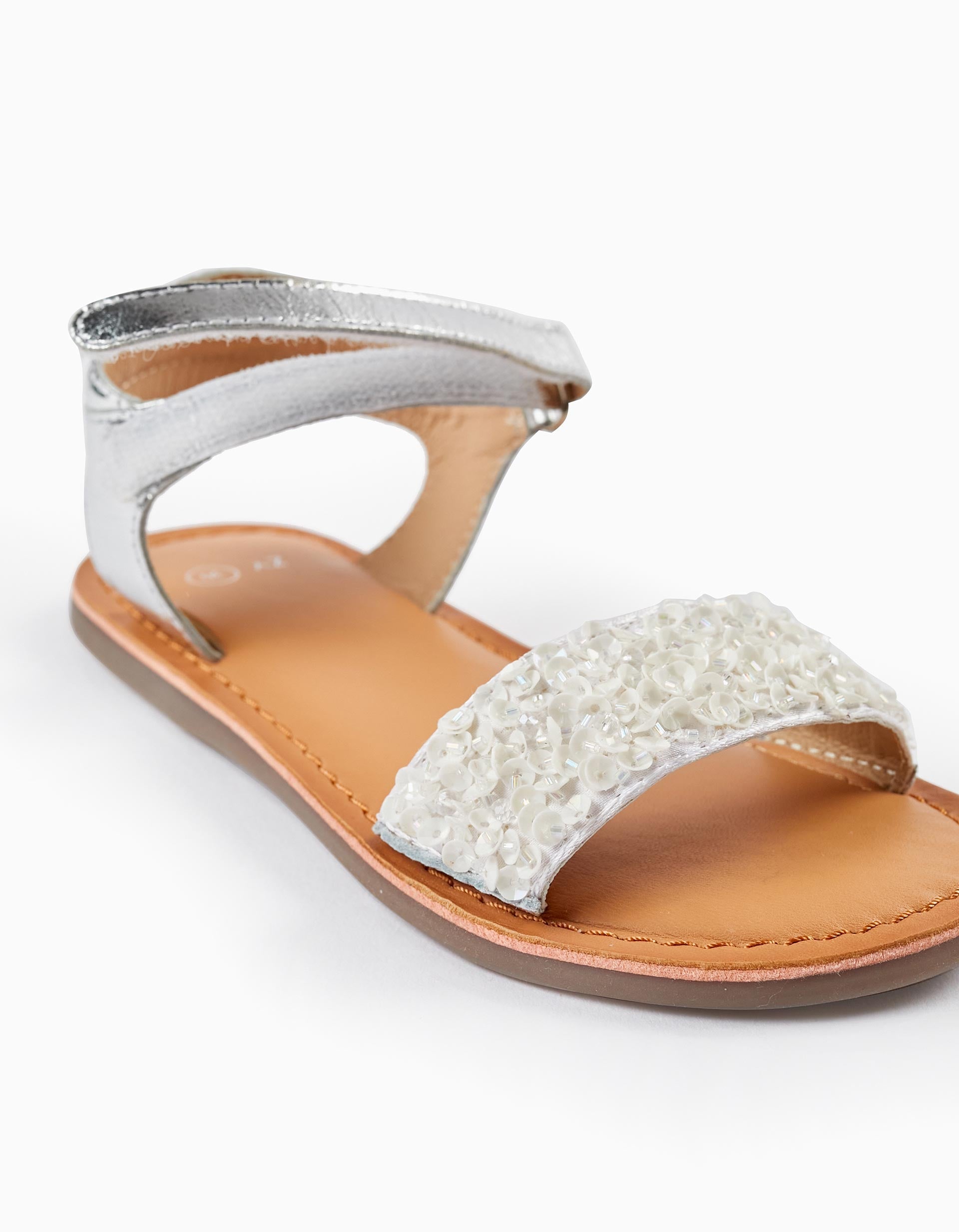 Leather Sandals with Sequins for Girls 'B&S', White/Silver