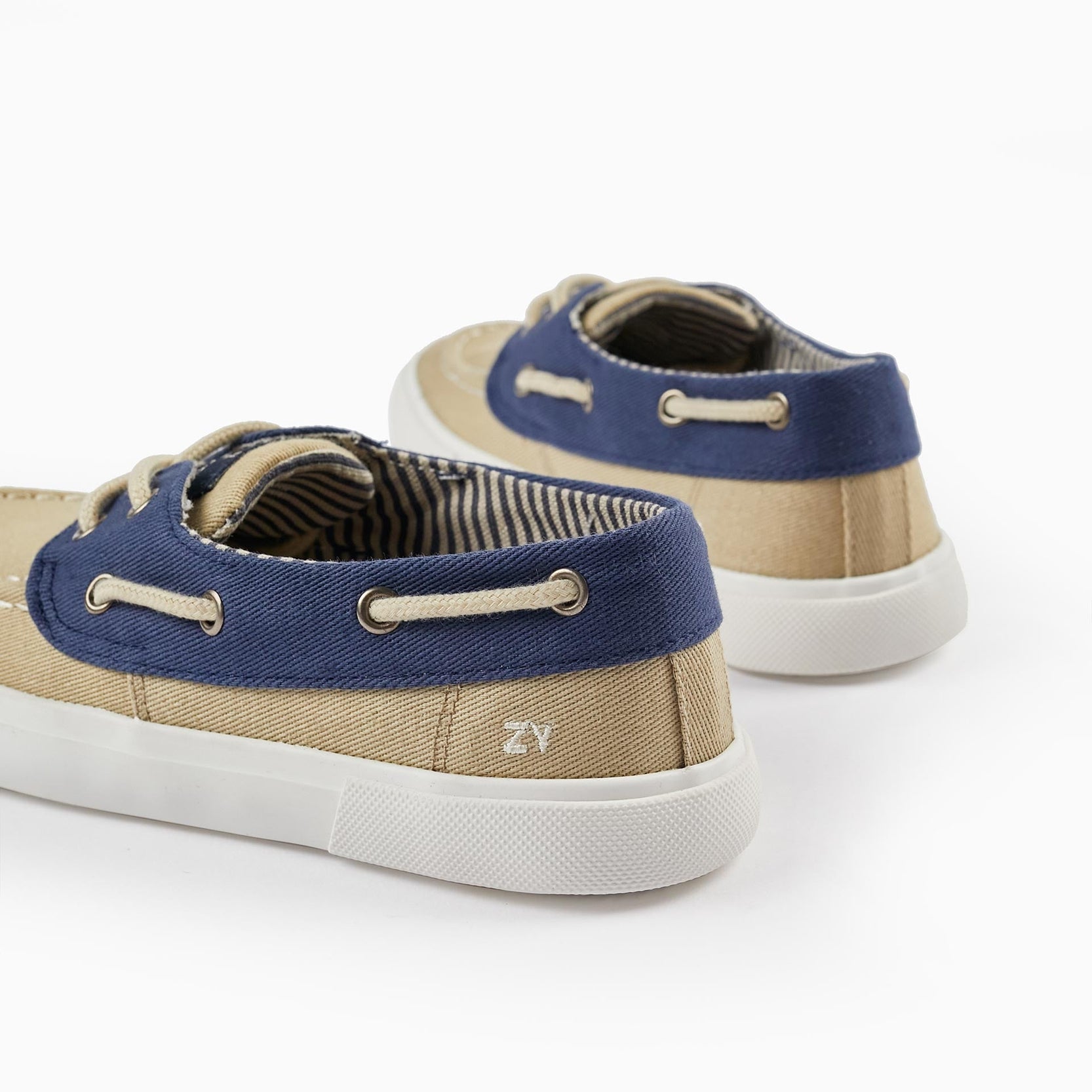 Fabric Deck Shoes for Boys, Light Beige/Dark Blue