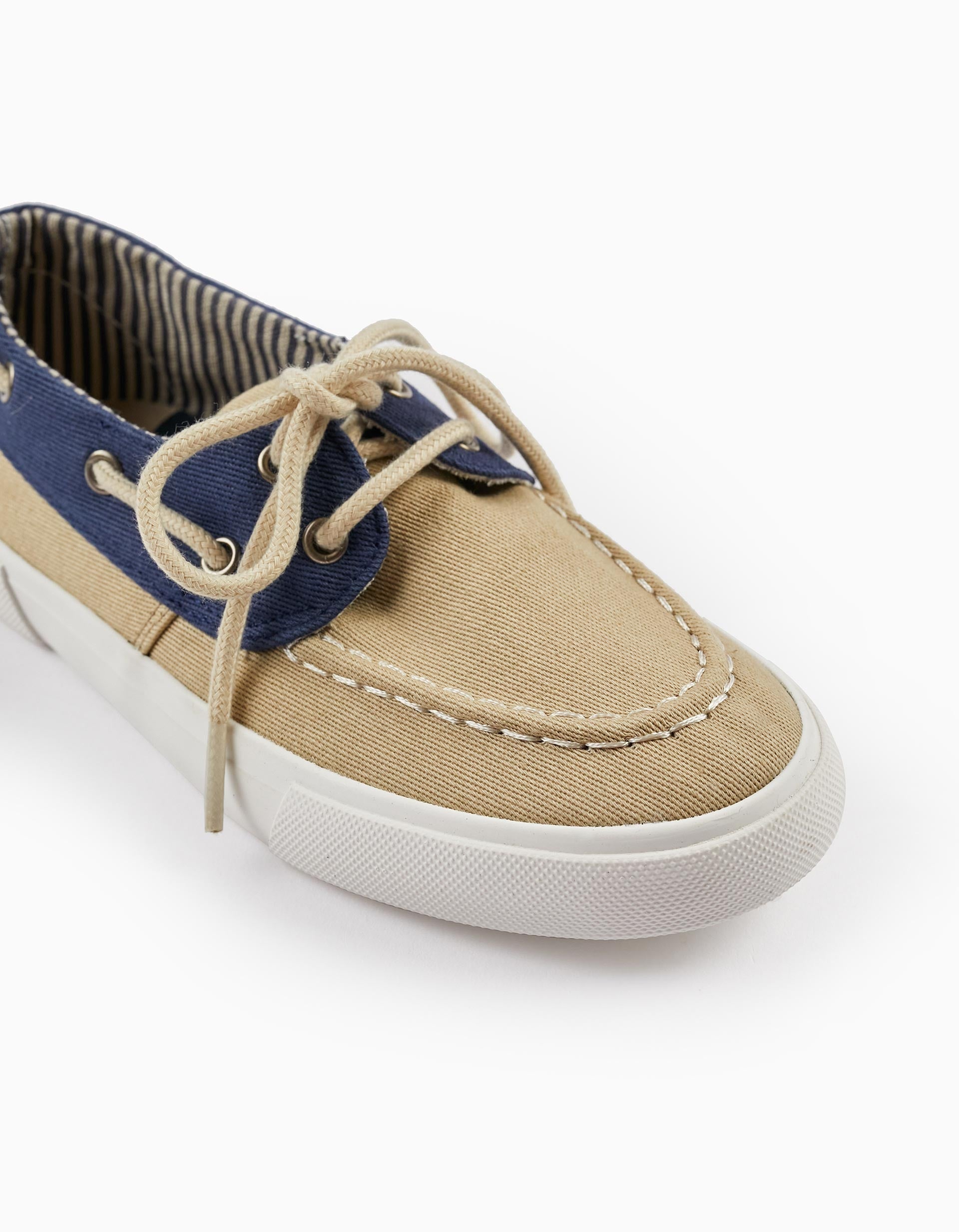 Fabric Deck Shoes for Boys, Light Beige/Dark Blue