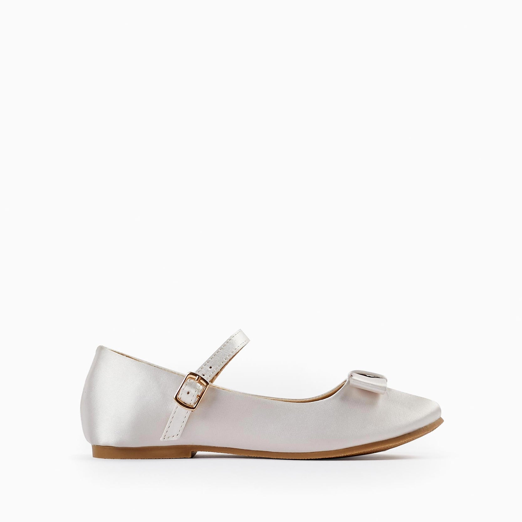 Satin Ballet Flats with Bow for Girls, White
