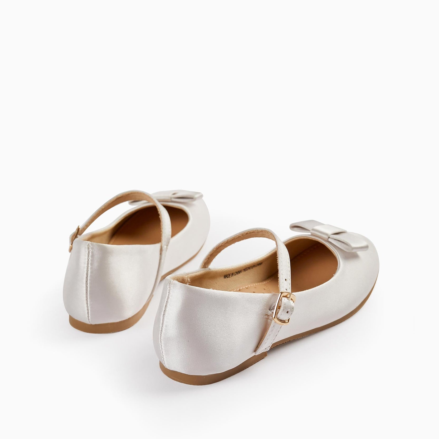 Satin Ballet Flats with Bow for Girls, White