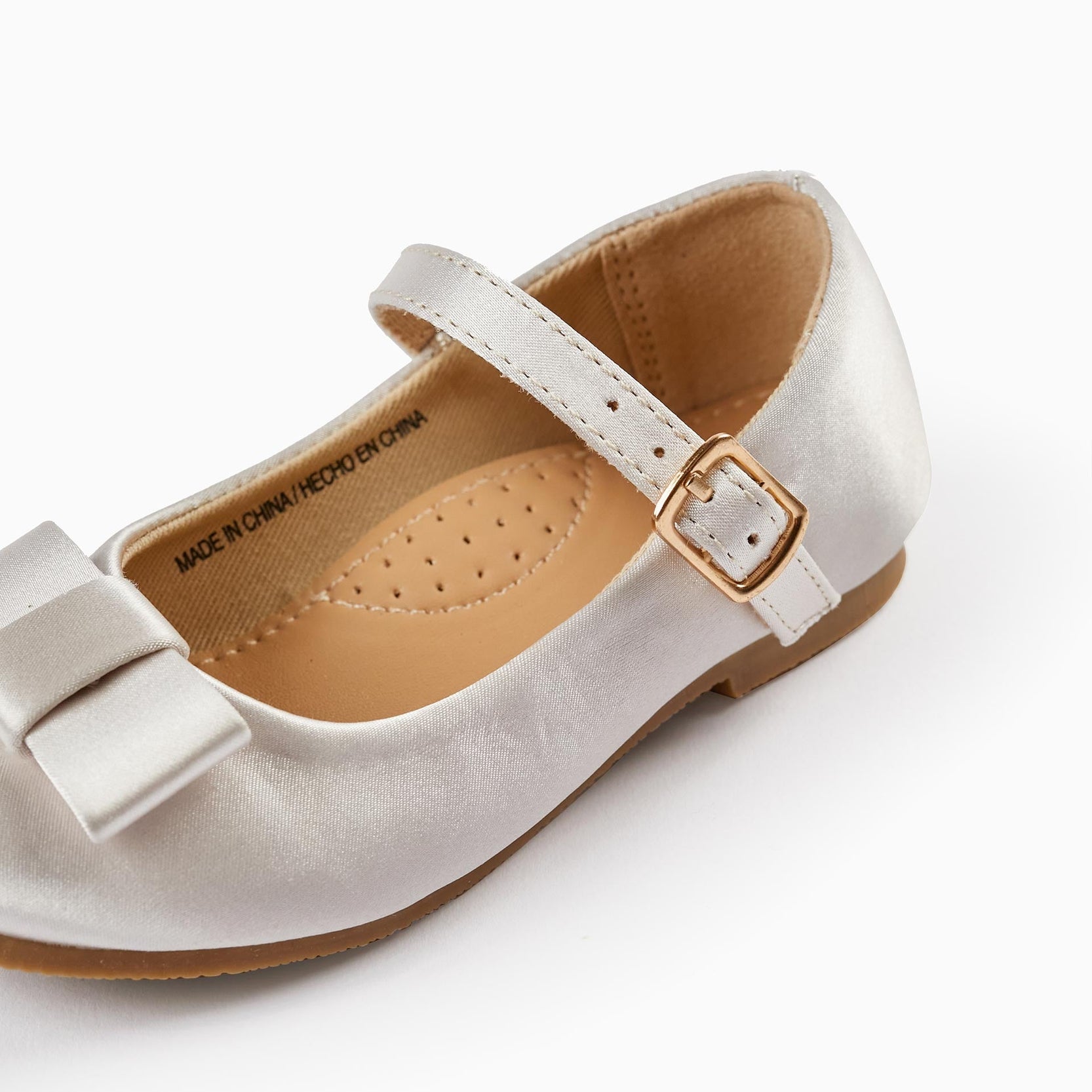 Satin Ballerina Shoes with Bow for Baby Girls, White