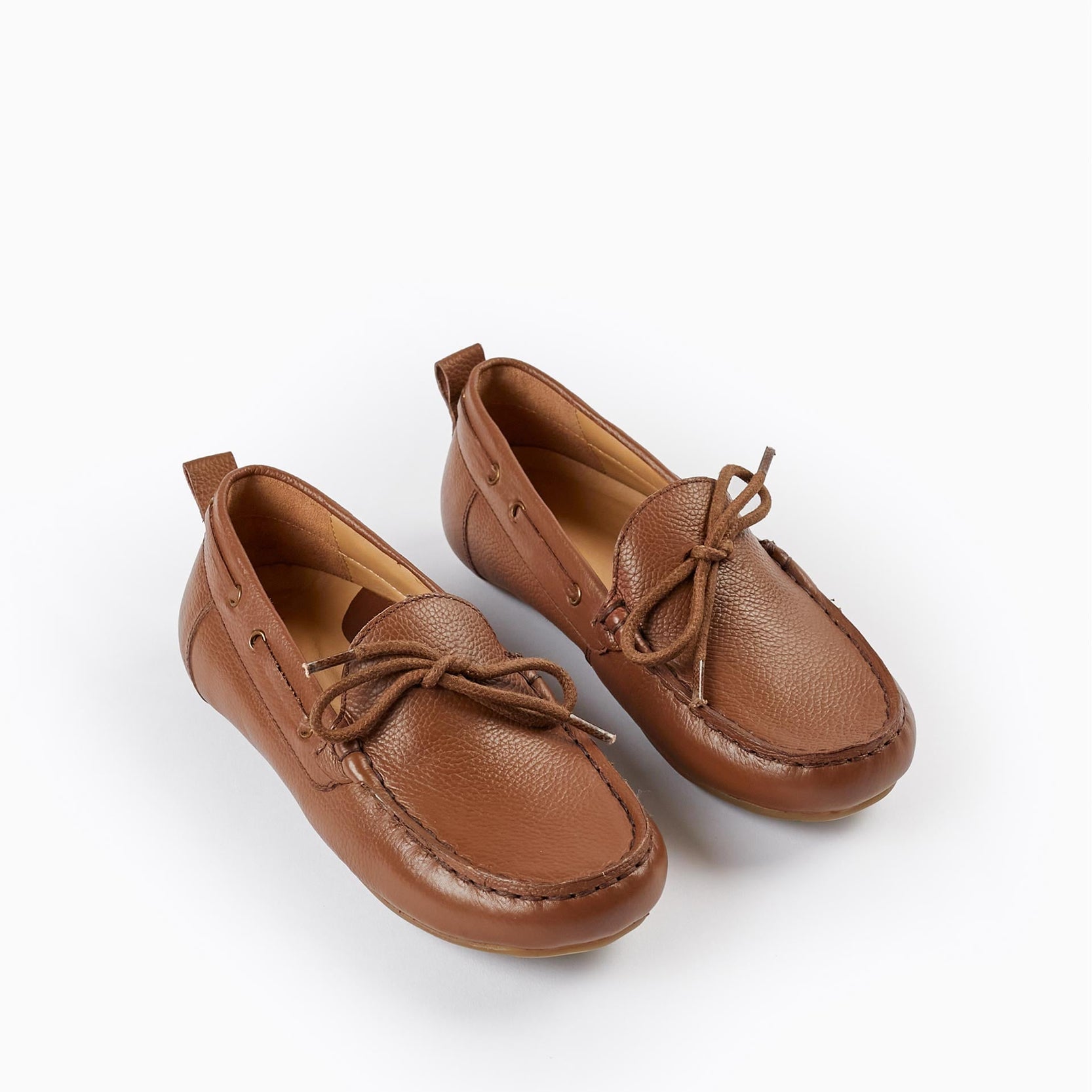 Leather Lace-Up Moccasin Shoes for Boys, Brown