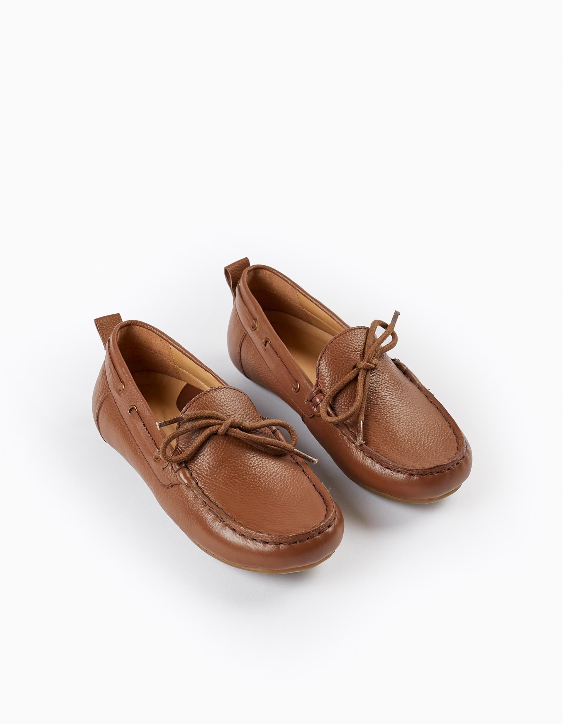 Leather Lace-Up Moccasin Shoes for Boys, Brown