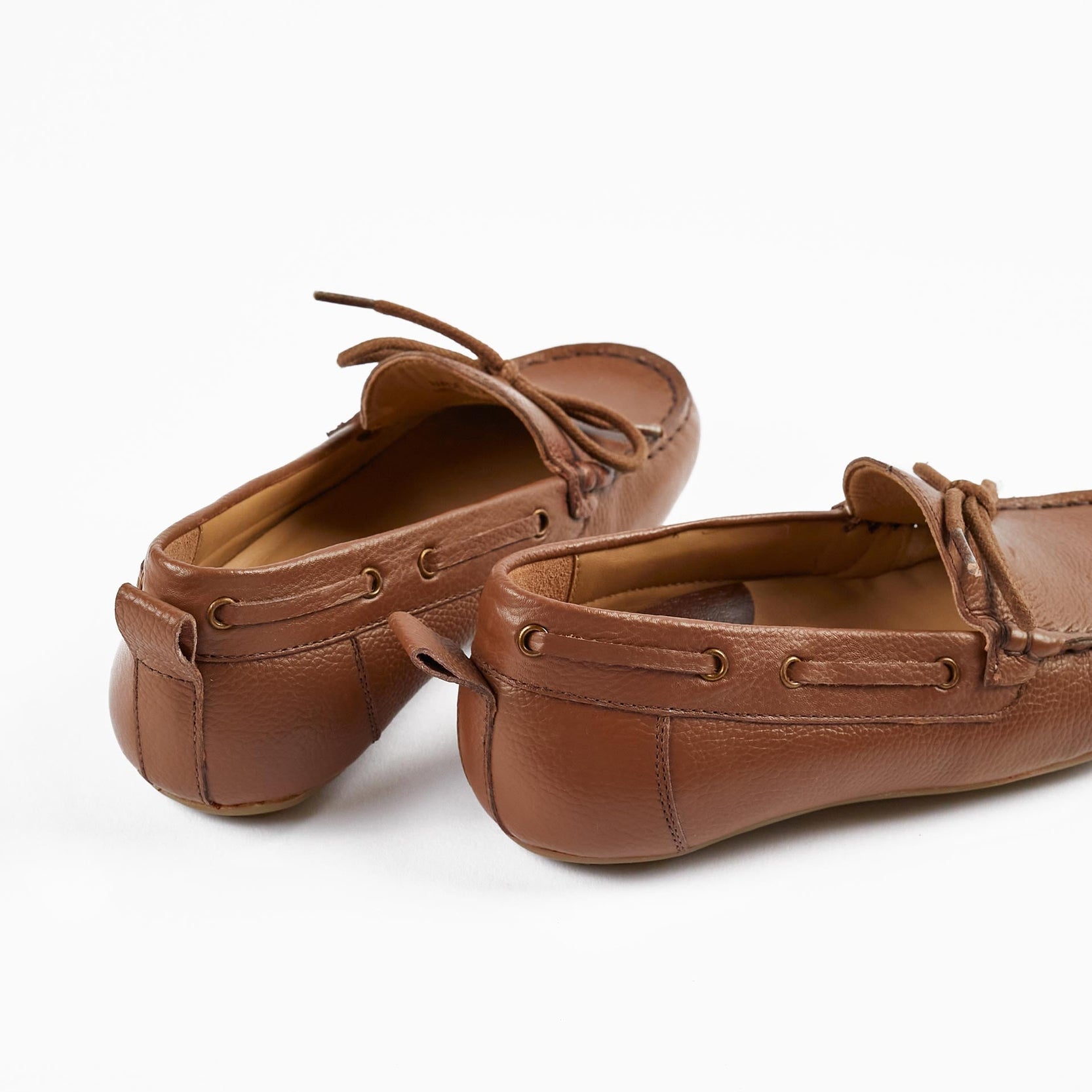 Leather Lace-Up Moccasin Shoes for Boys, Brown