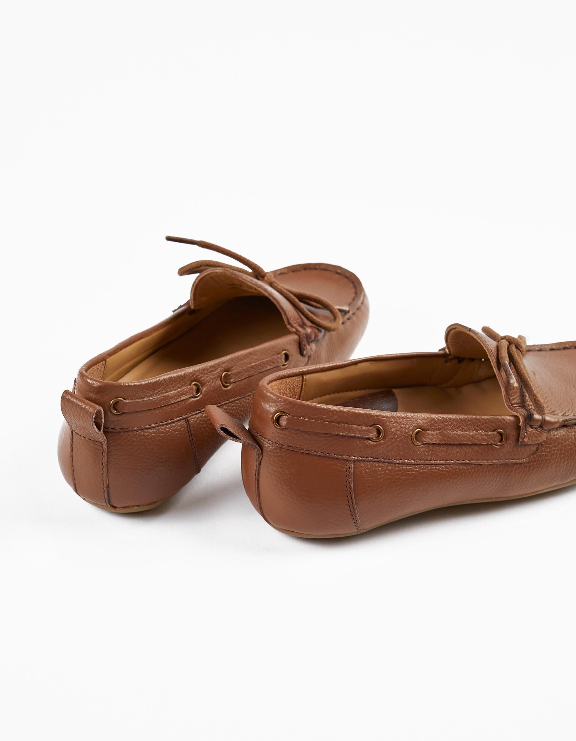 Leather Lace-Up Moccasin Shoes for Boys, Brown