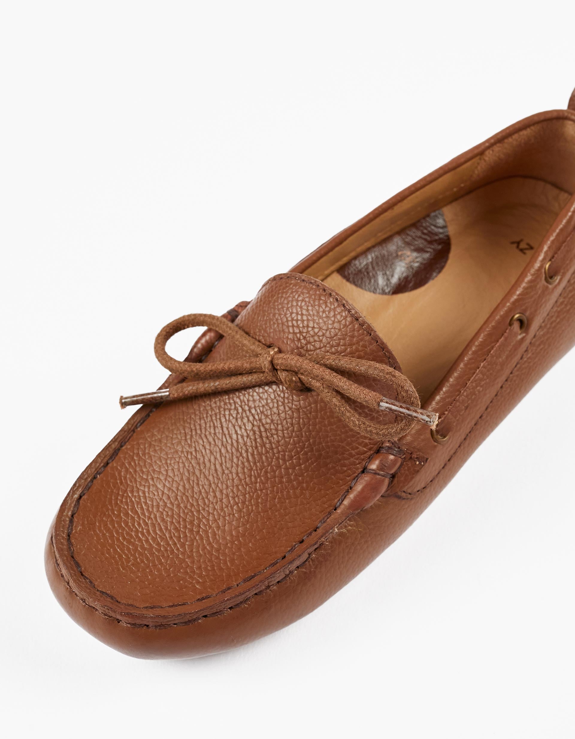 Leather Lace-Up Moccasin Shoes for Boys, Brown