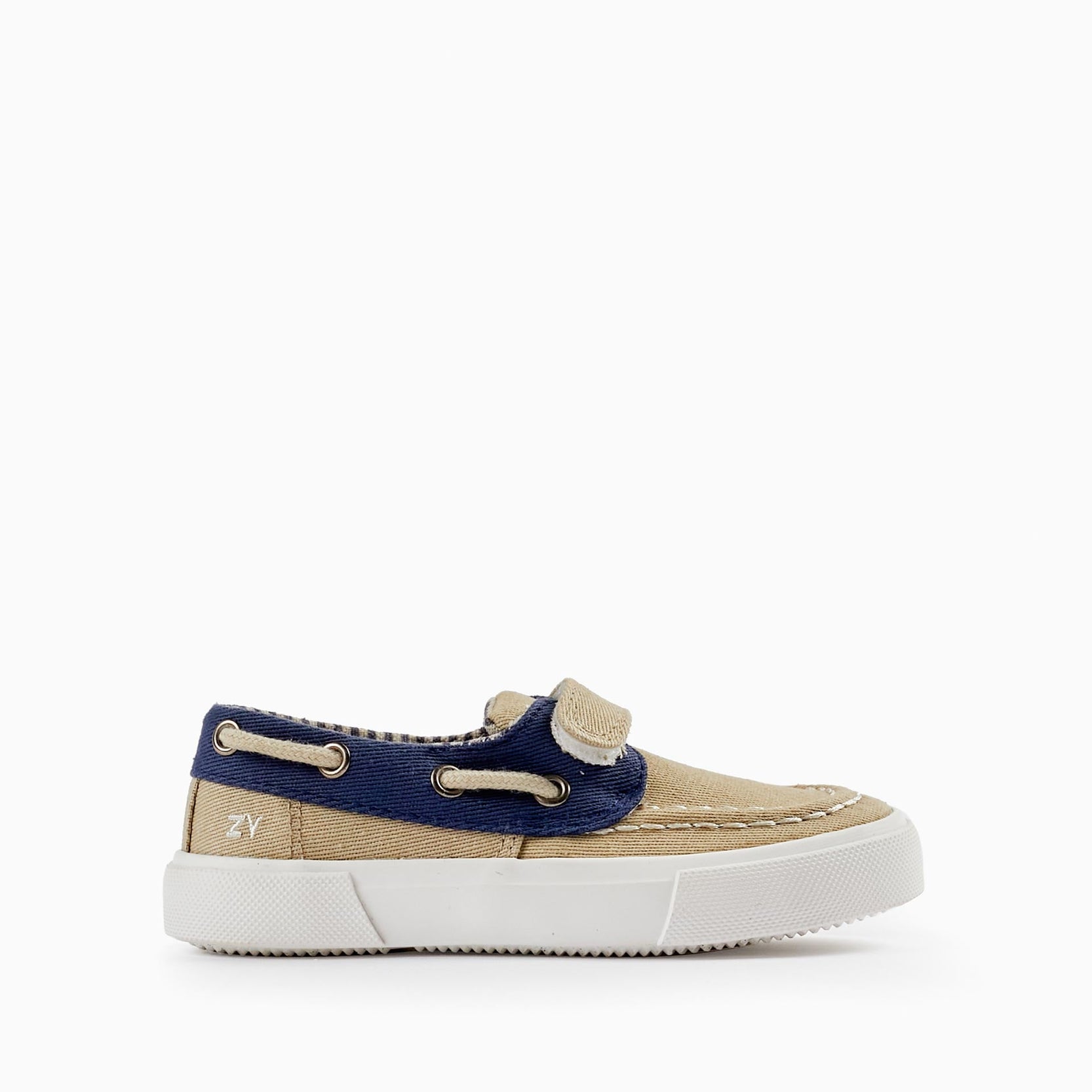 Fabric Deck Shoes for Baby Boy, Light Beige/Dark Blue