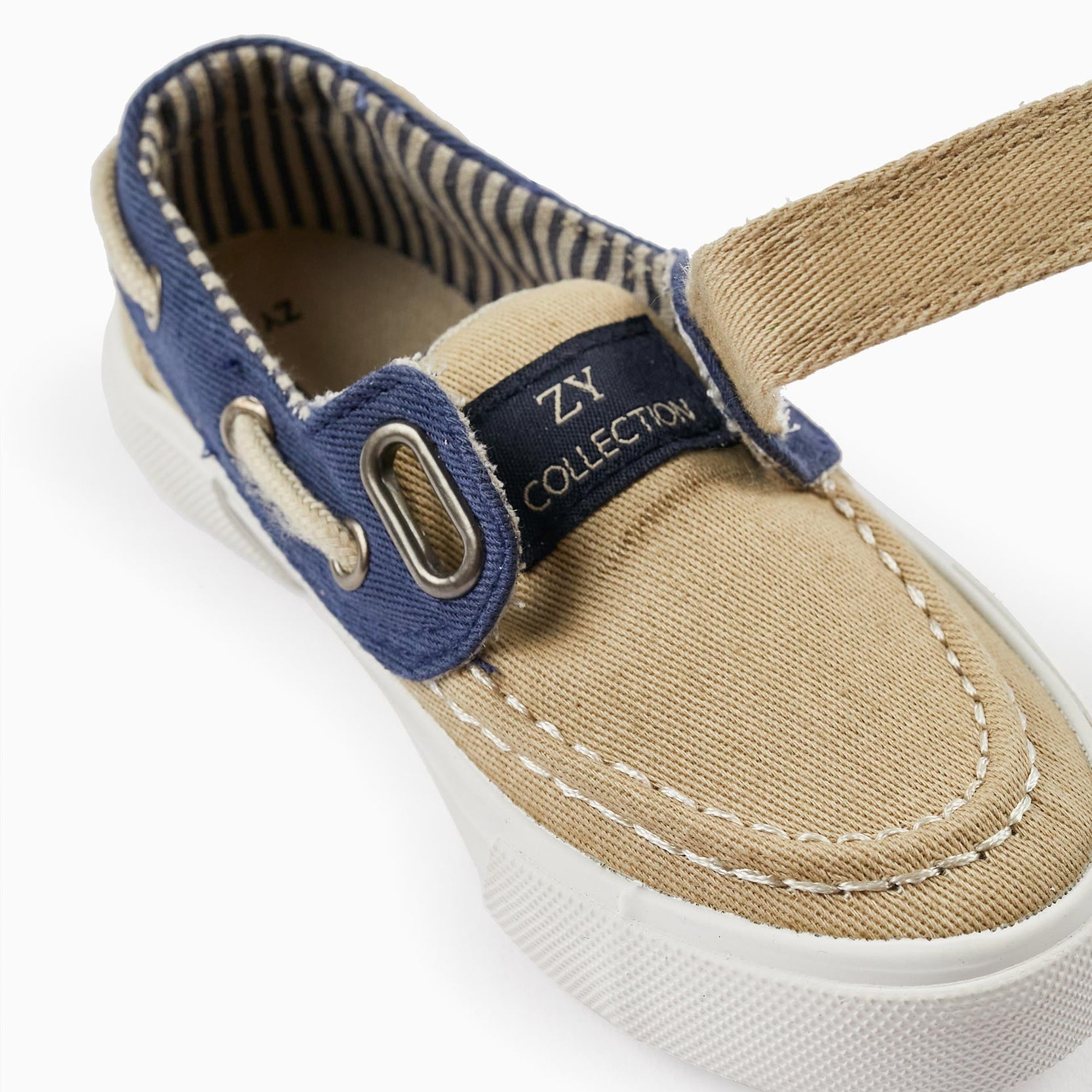 Fabric Deck Shoes for Baby Boy, Light Beige/Dark Blue