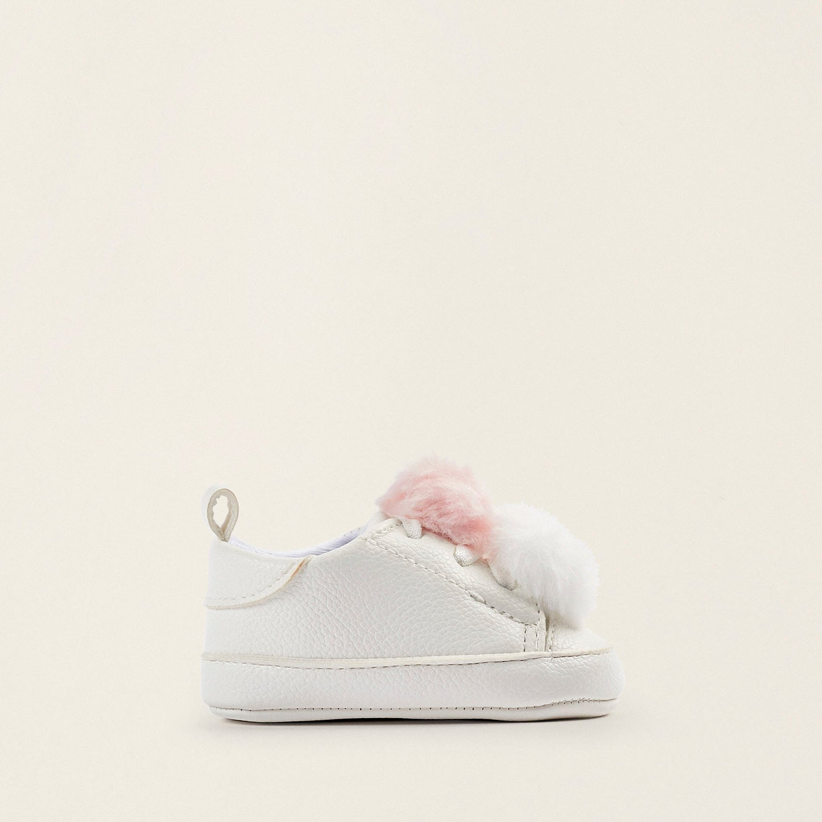 Pom Pom Trainers for Newborn Girls, White/Pink