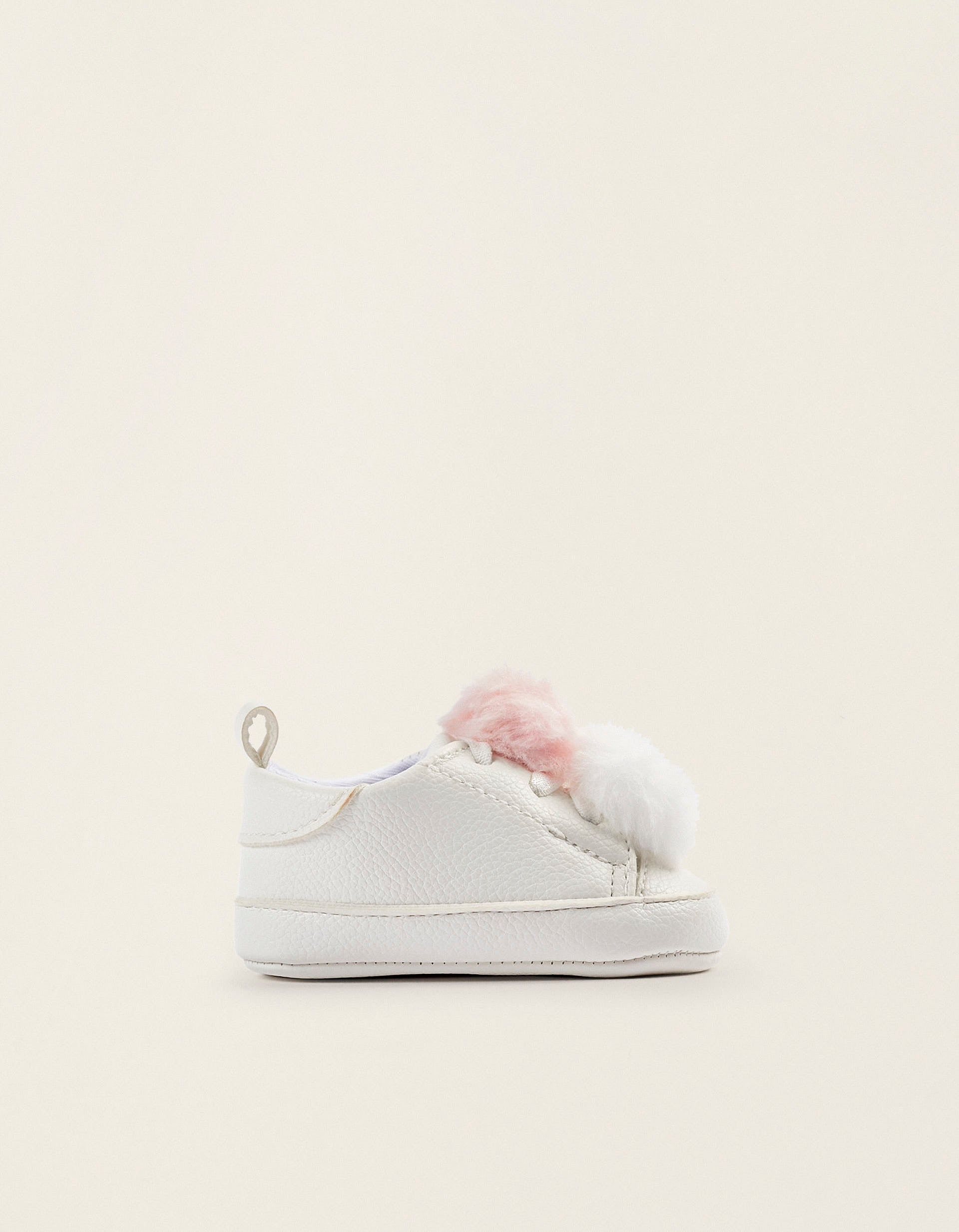 Pom Pom Trainers for Newborn Girls, White/Pink