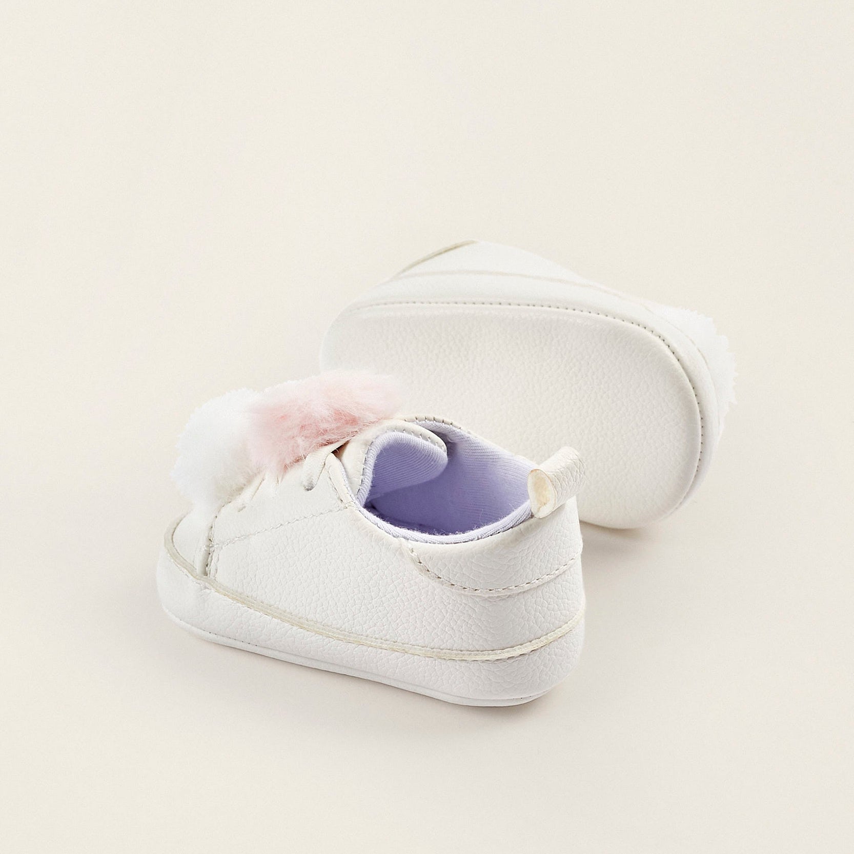 Pom Pom Trainers for Newborn Girls, White/Pink