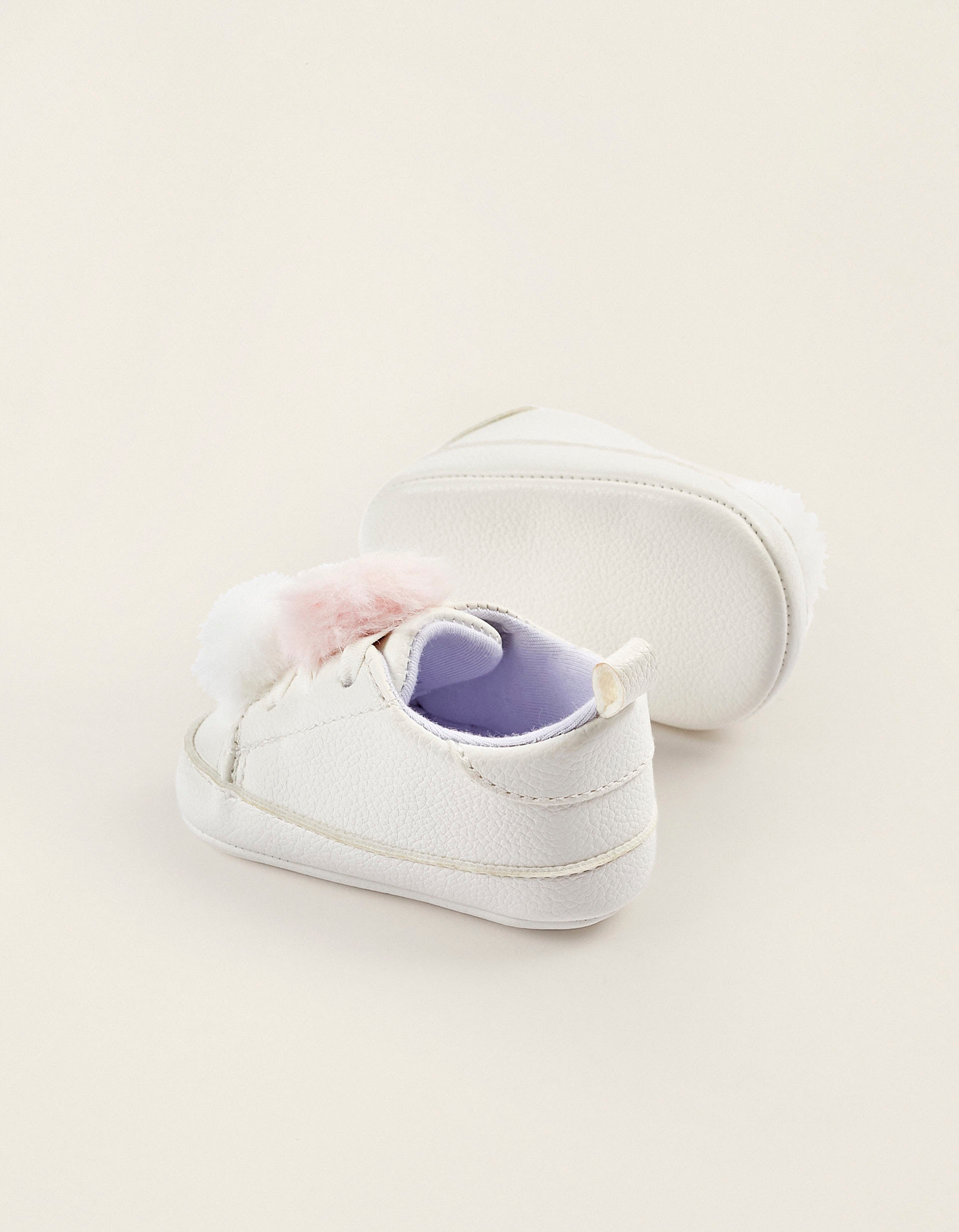 Pom Pom Trainers for Newborn Girls, White/Pink