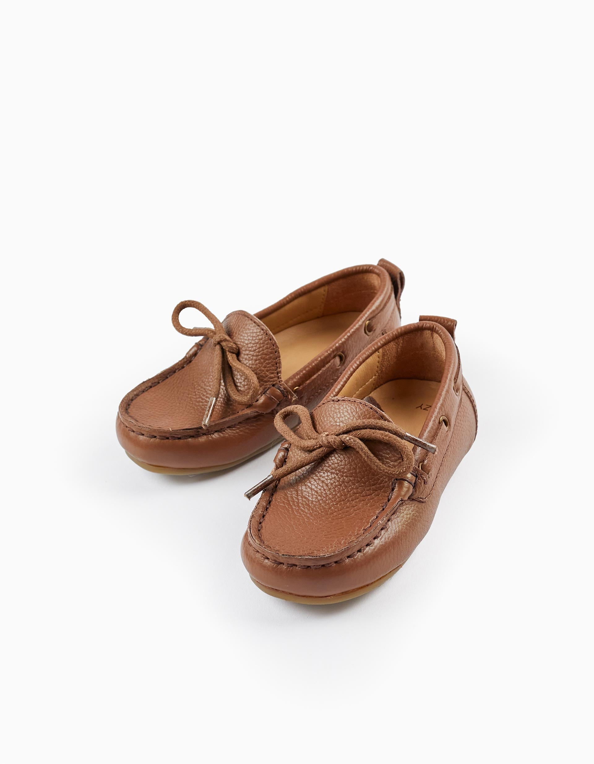 Leather Lace-Up Moccasin Shoes for Baby Boys, Brown