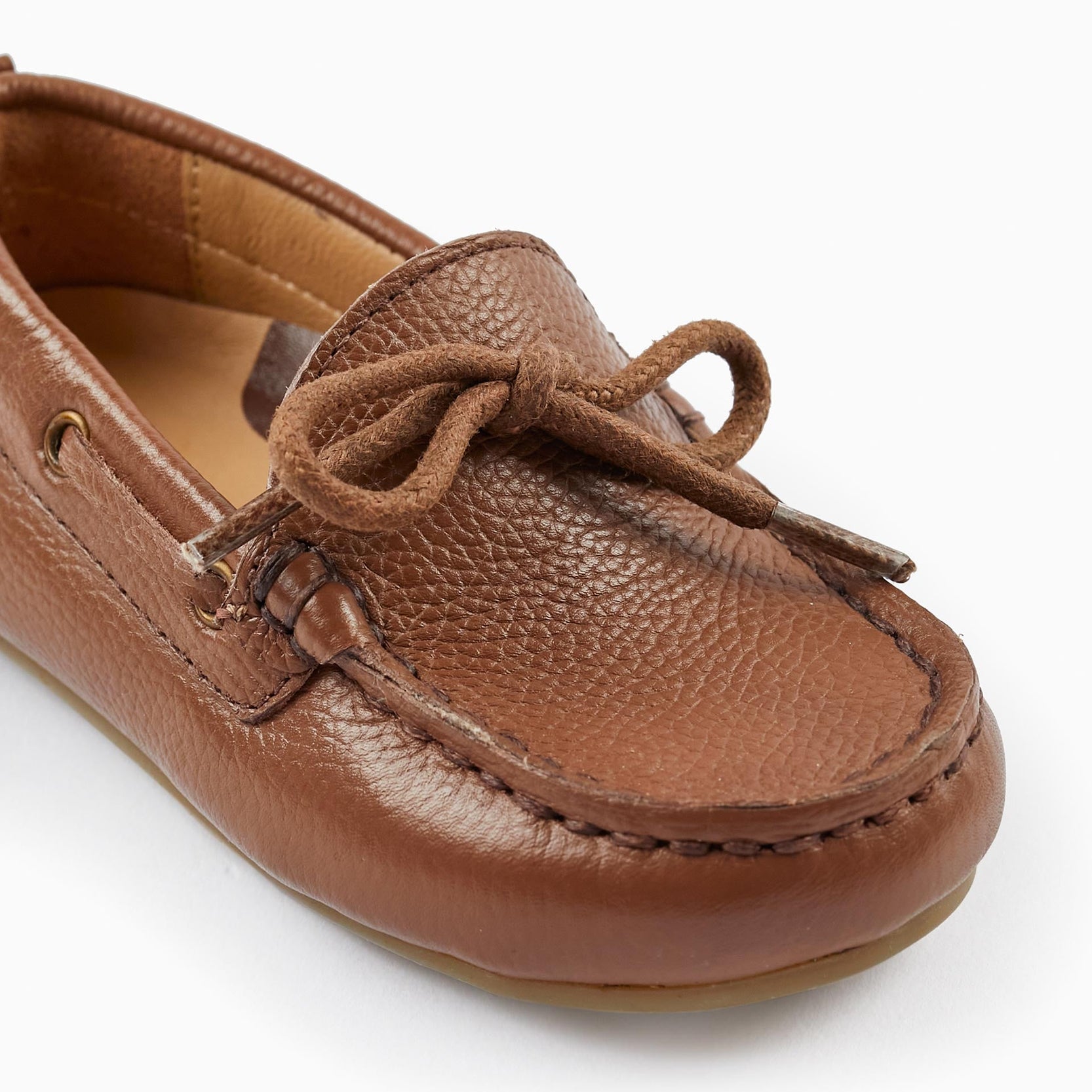 Leather Lace-Up Moccasin Shoes for Baby Boys, Brown