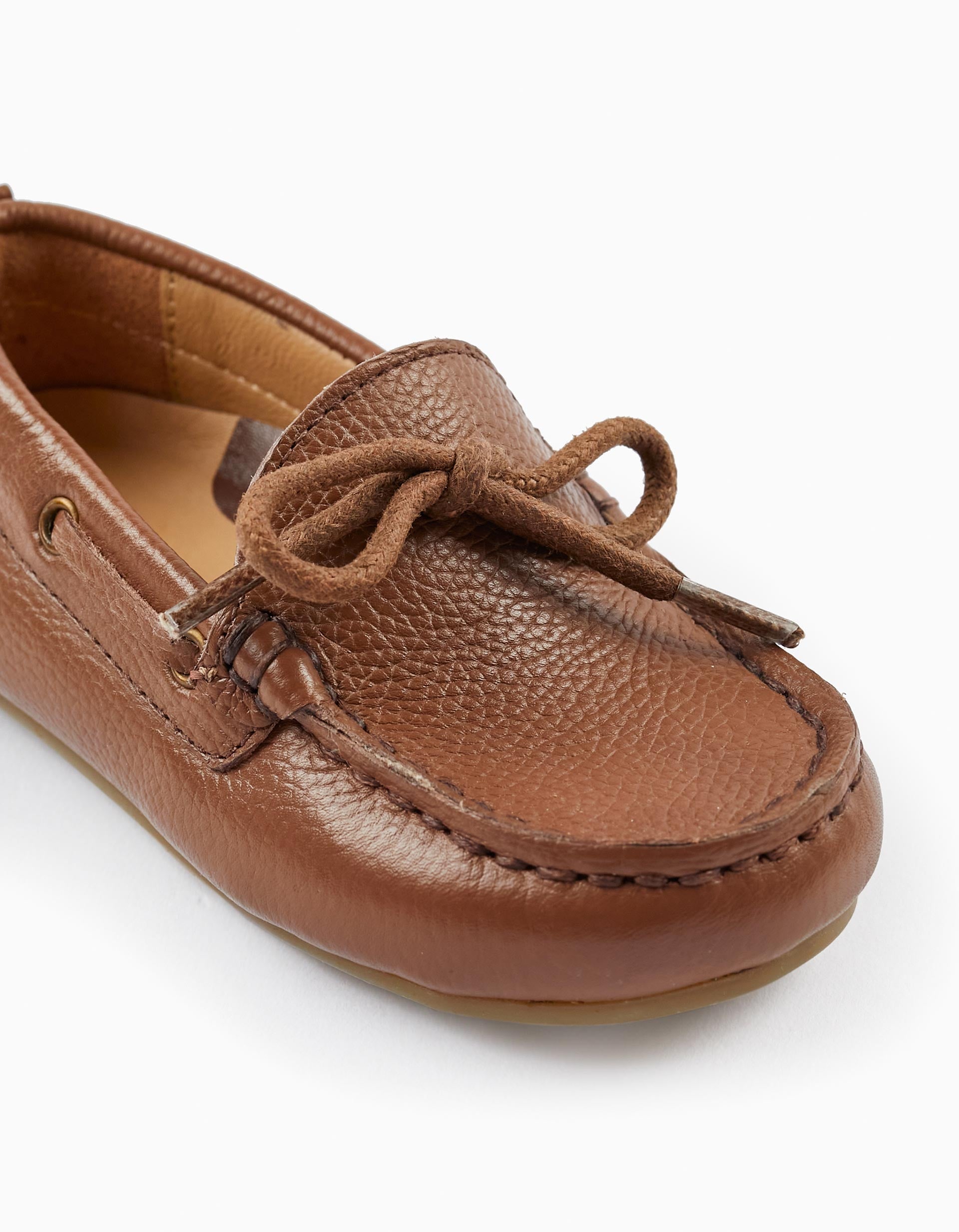 Leather Lace-Up Moccasin Shoes for Baby Boys, Brown
