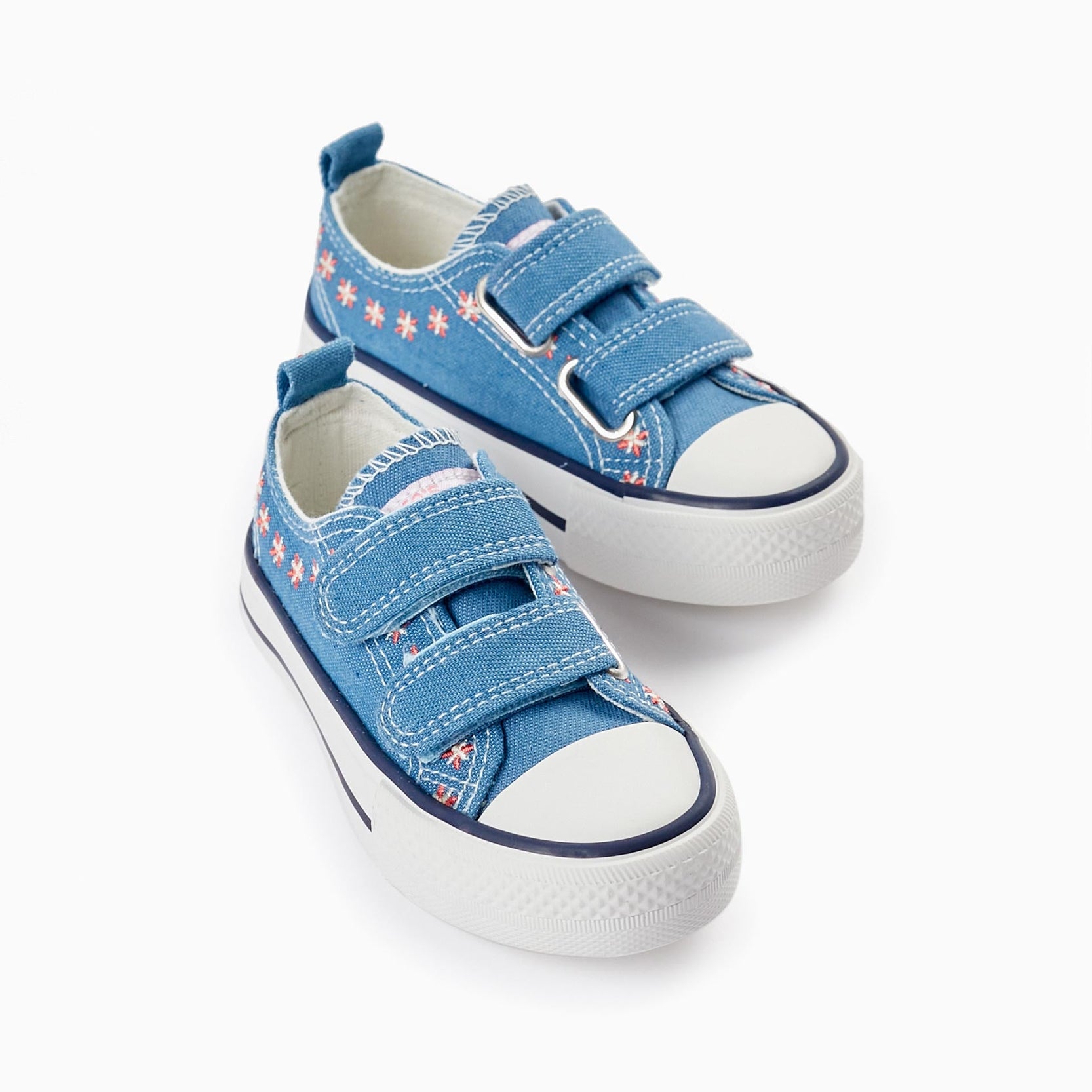 Denim Trainers with Embroidered Flowers for Baby Girls '50s Sneaker', Blue