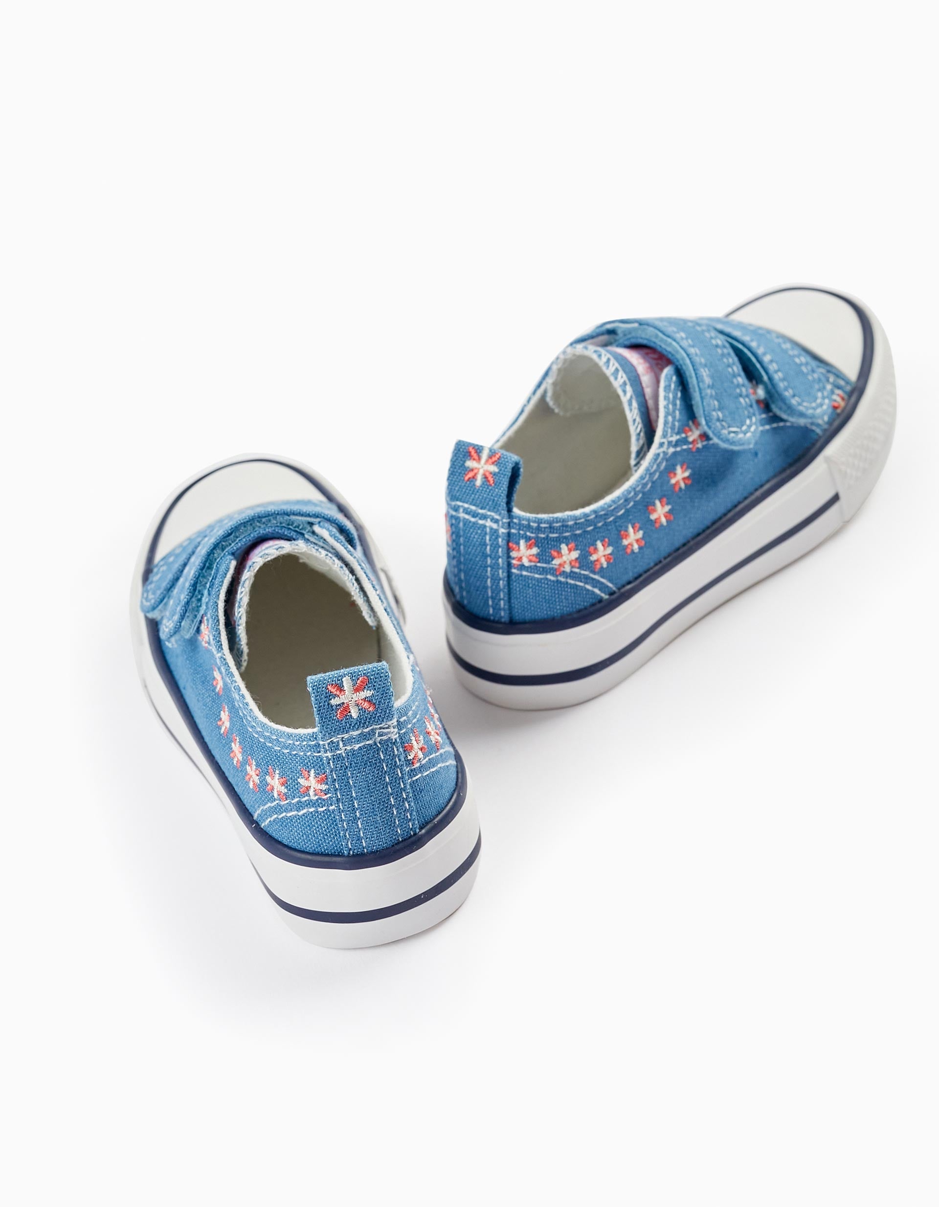 Denim Trainers with Embroidered Flowers for Baby Girls '50s Sneaker', Blue