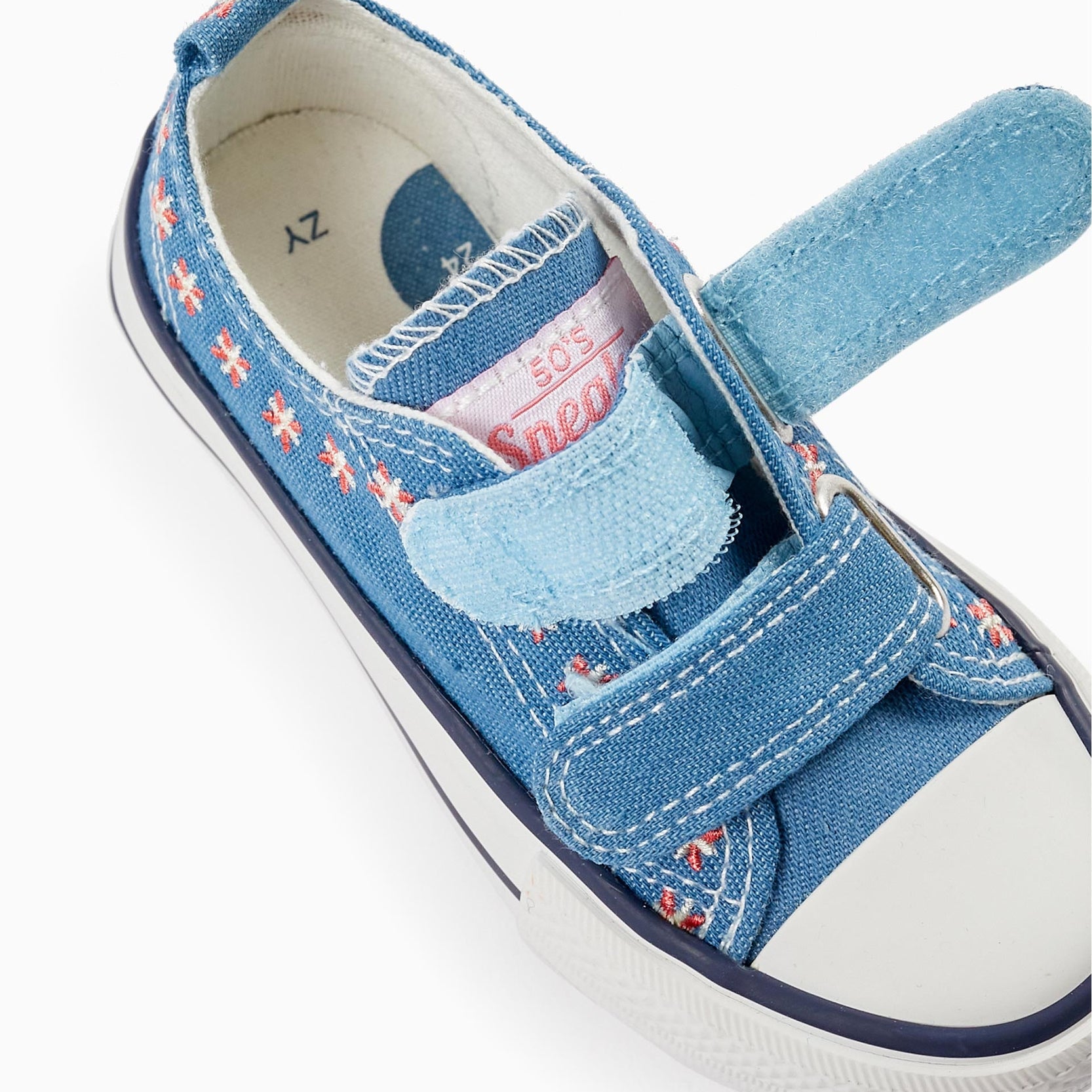 Denim Trainers with Embroidered Flowers for Baby Girls '50s Sneaker', Blue