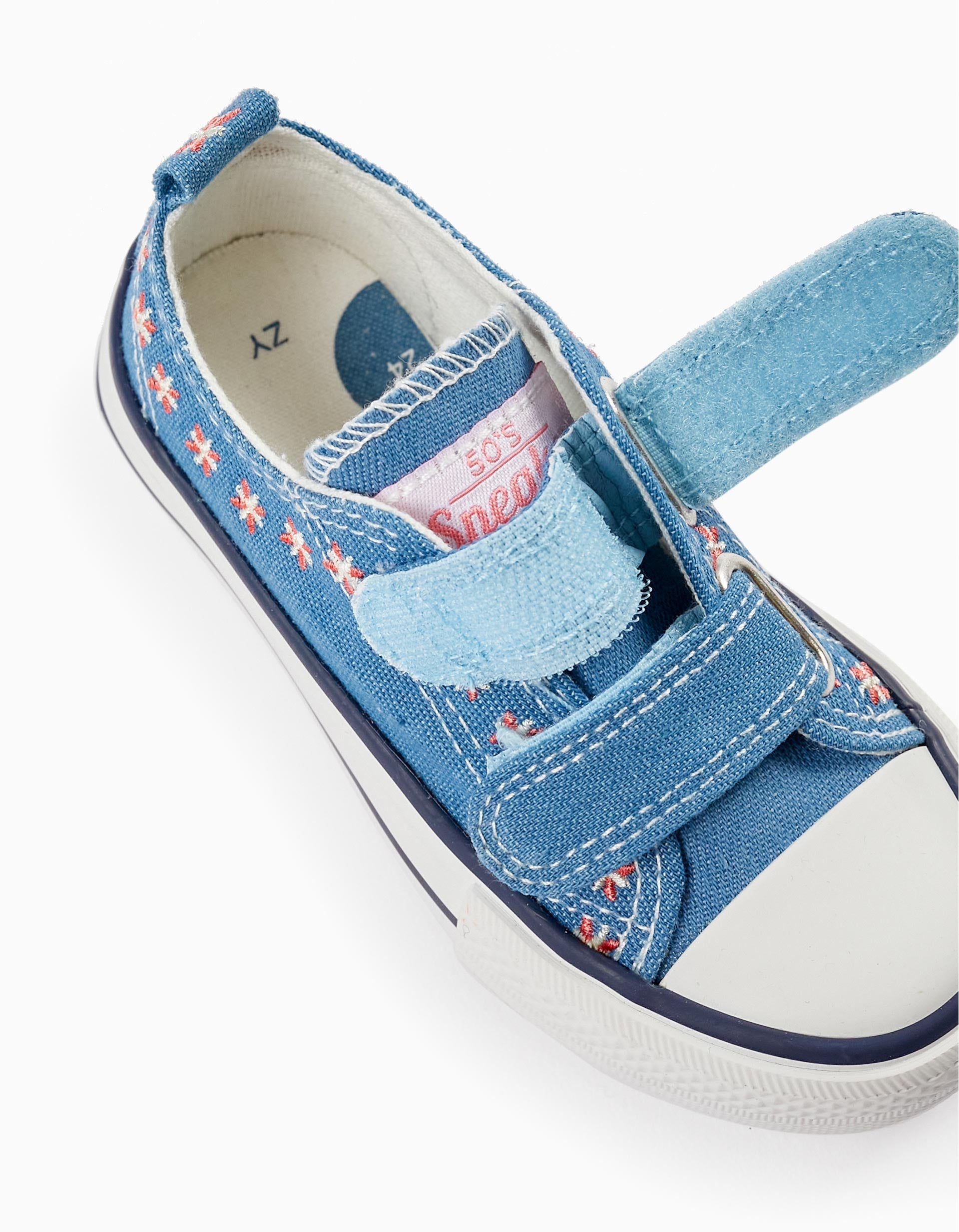 Denim Trainers with Embroidered Flowers for Baby Girls '50s Sneaker', Blue