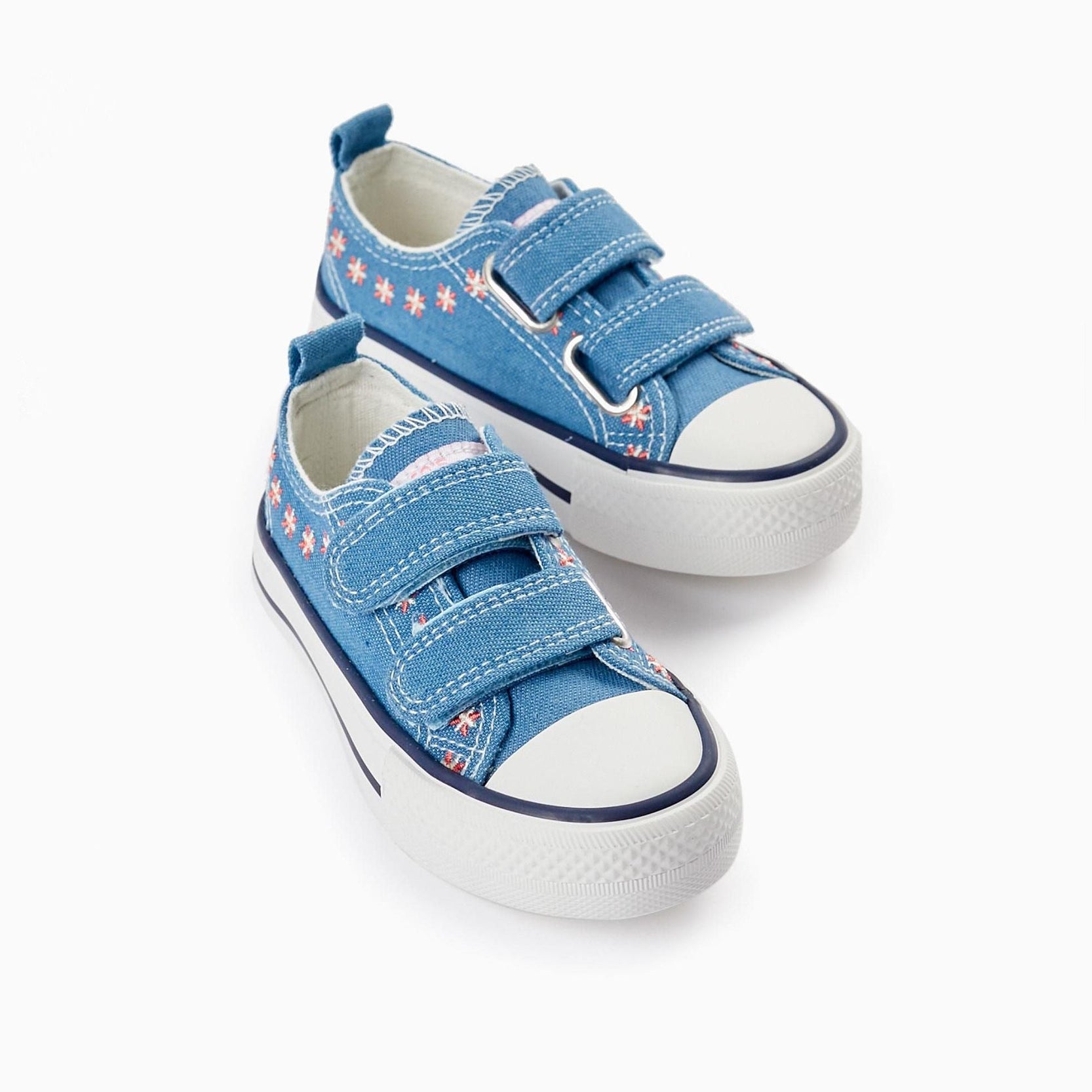 Denim Trainers with Embroidered Flowers for Baby Girls '50s Sneaker', Blue