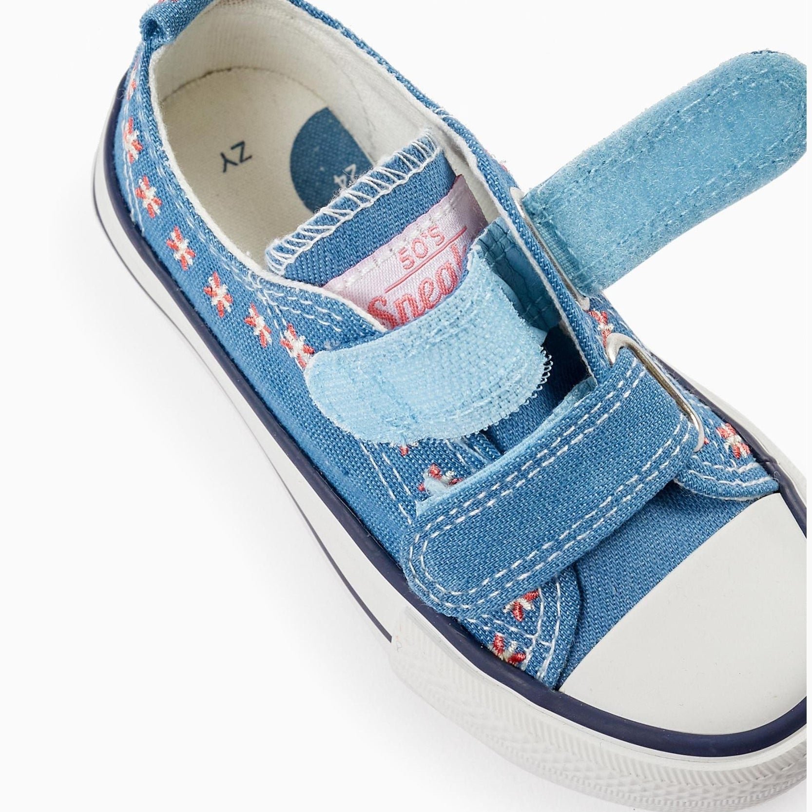 Denim Trainers with Embroidered Flowers for Baby Girls '50s Sneaker', Blue