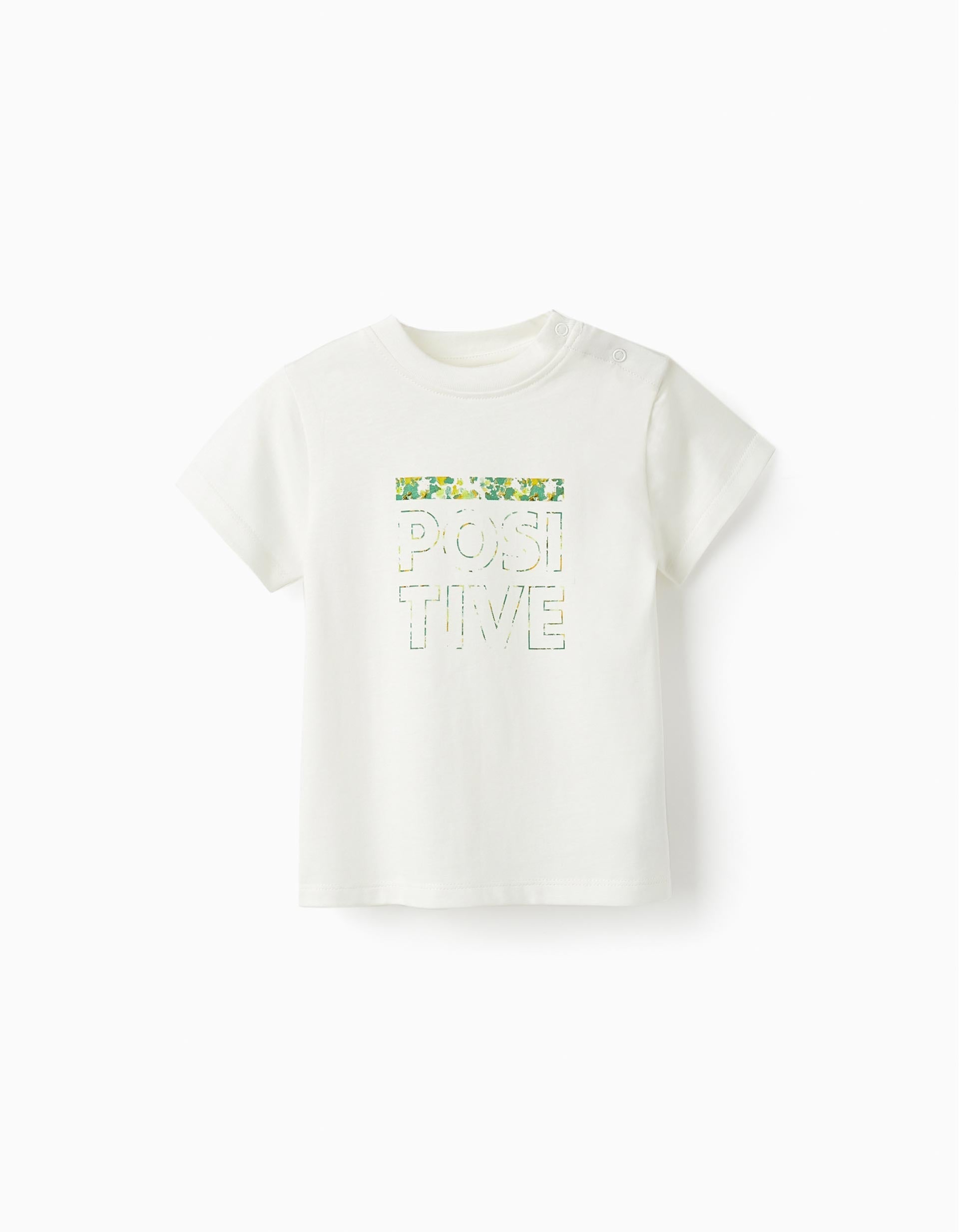 Cotton T-Shirt for Baby Boys 'Positive', White
