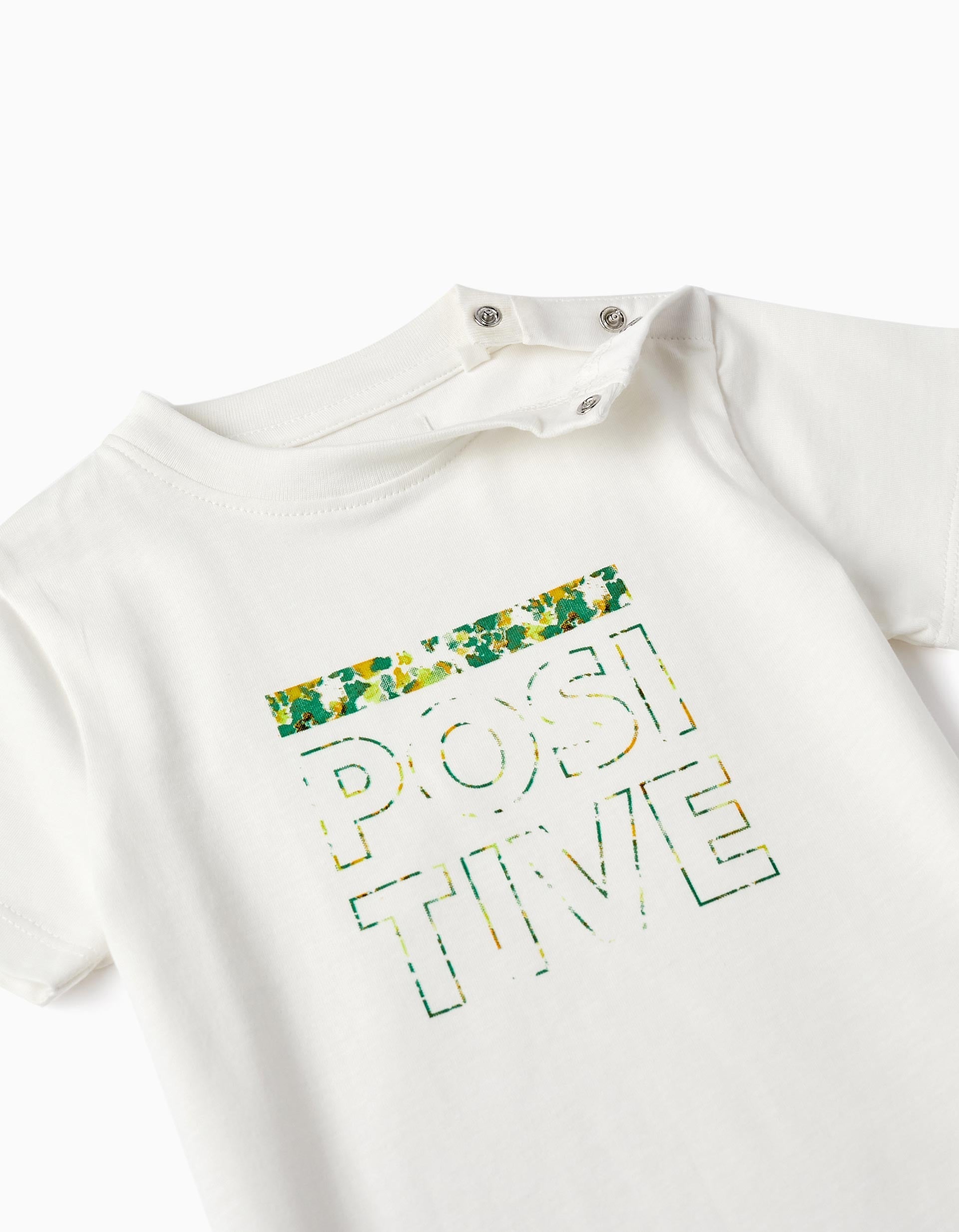 Cotton T-Shirt for Baby Boys 'Positive', White