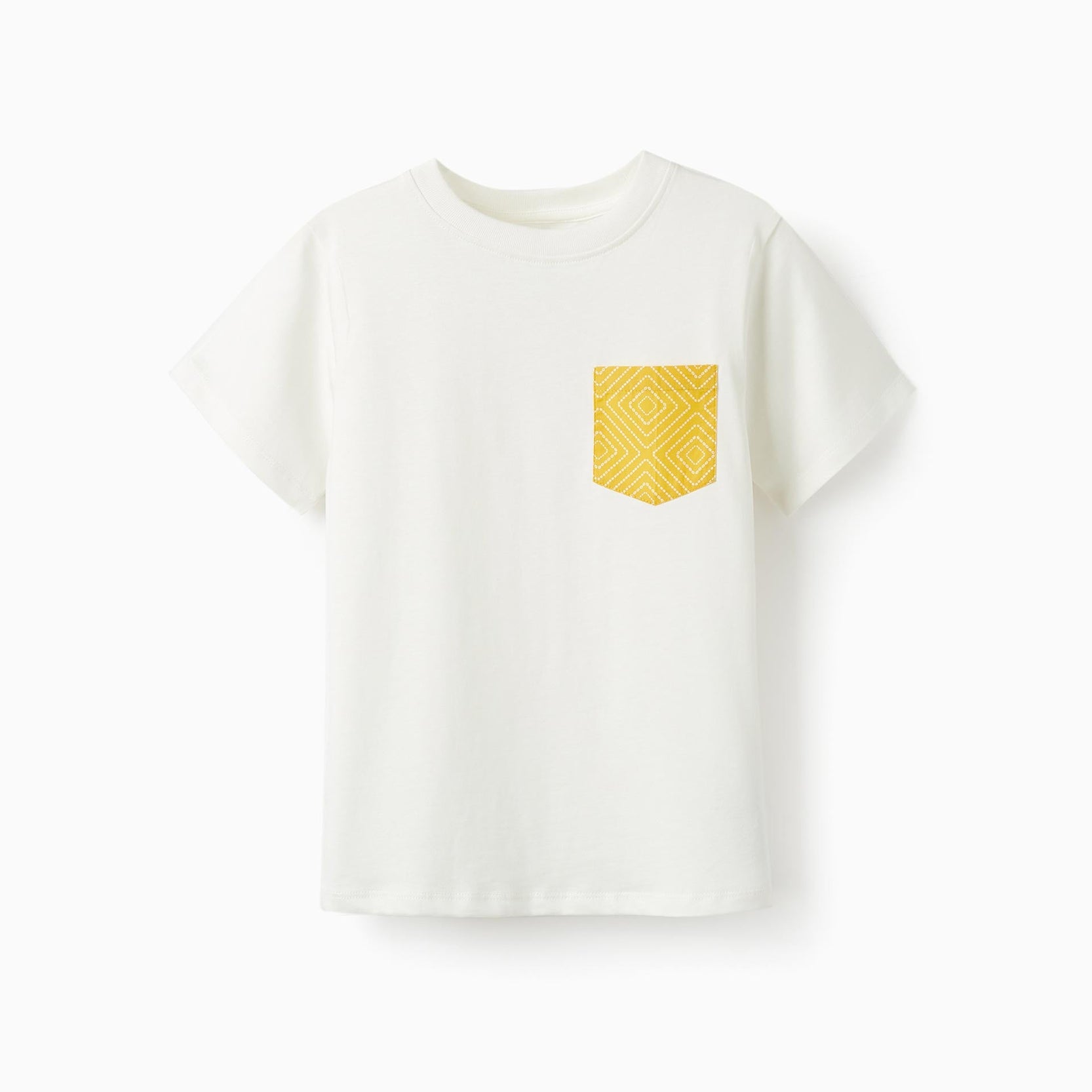 Short Sleeve T-Shirt with Pocket for Boys, White/Yellow