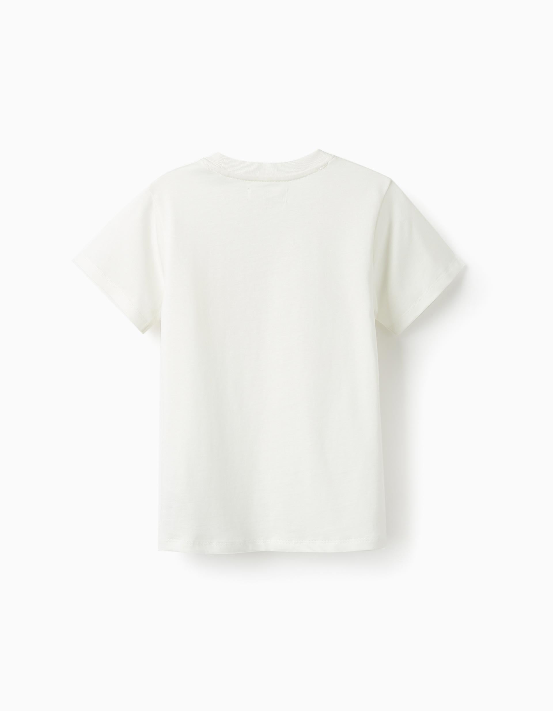 Short Sleeve T-Shirt with Pocket for Boys, White/Yellow