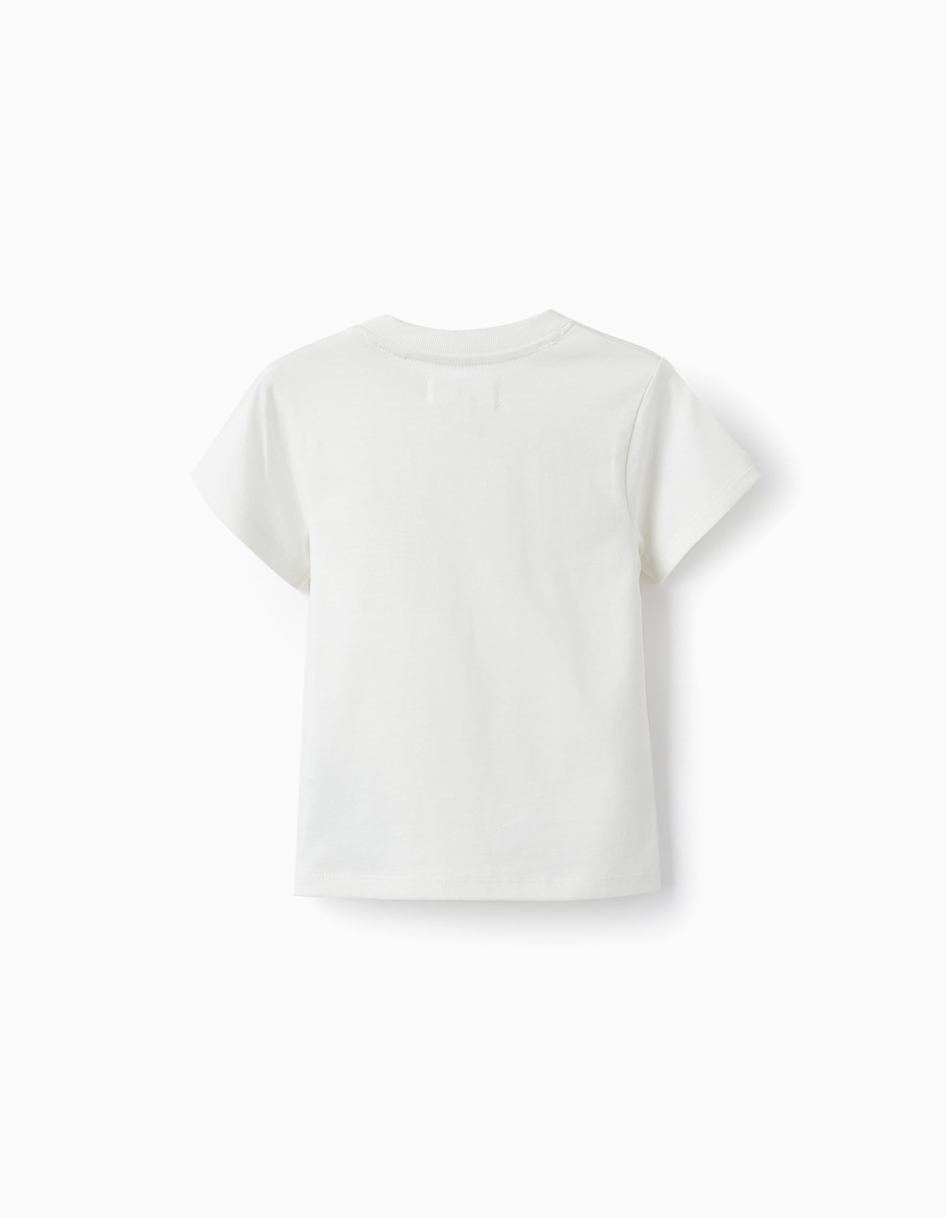 Cotton T-Shirt with Pocket for Baby Boys, White/Yellow
