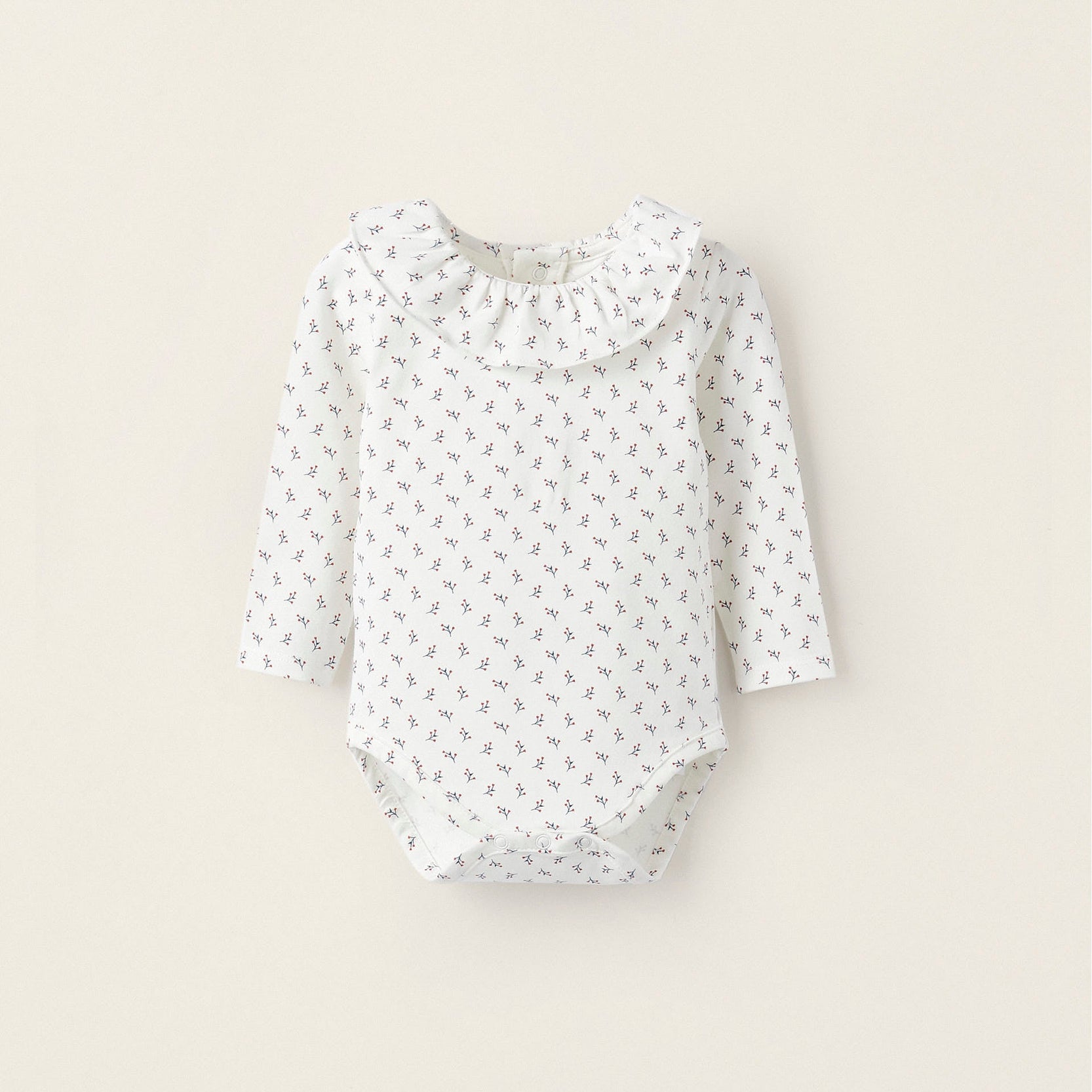 Cotton Jersey Bodysuit with Ruffle for Newborn Girls 'Floral', White