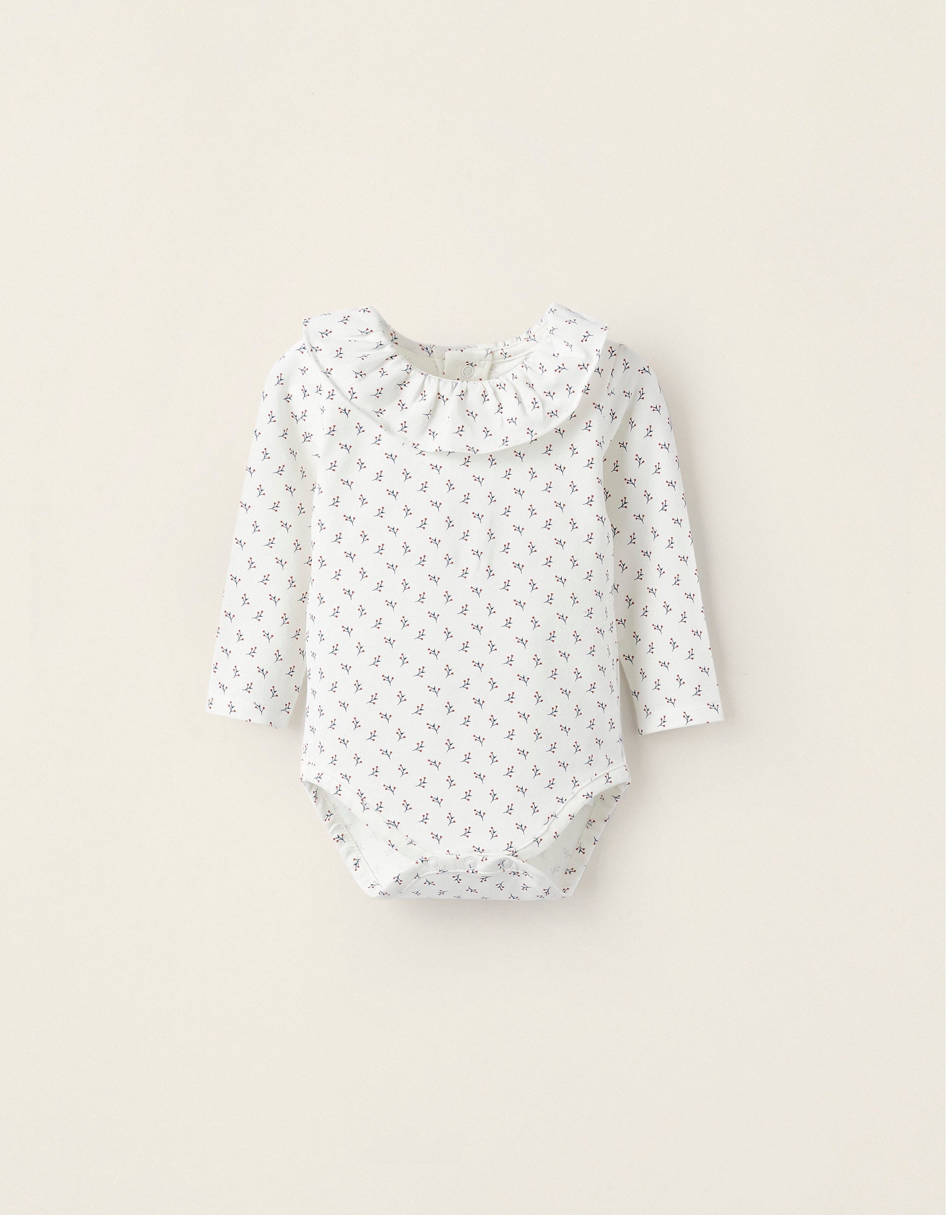 Cotton Jersey Bodysuit with Ruffle for Newborn Girls 'Floral', White