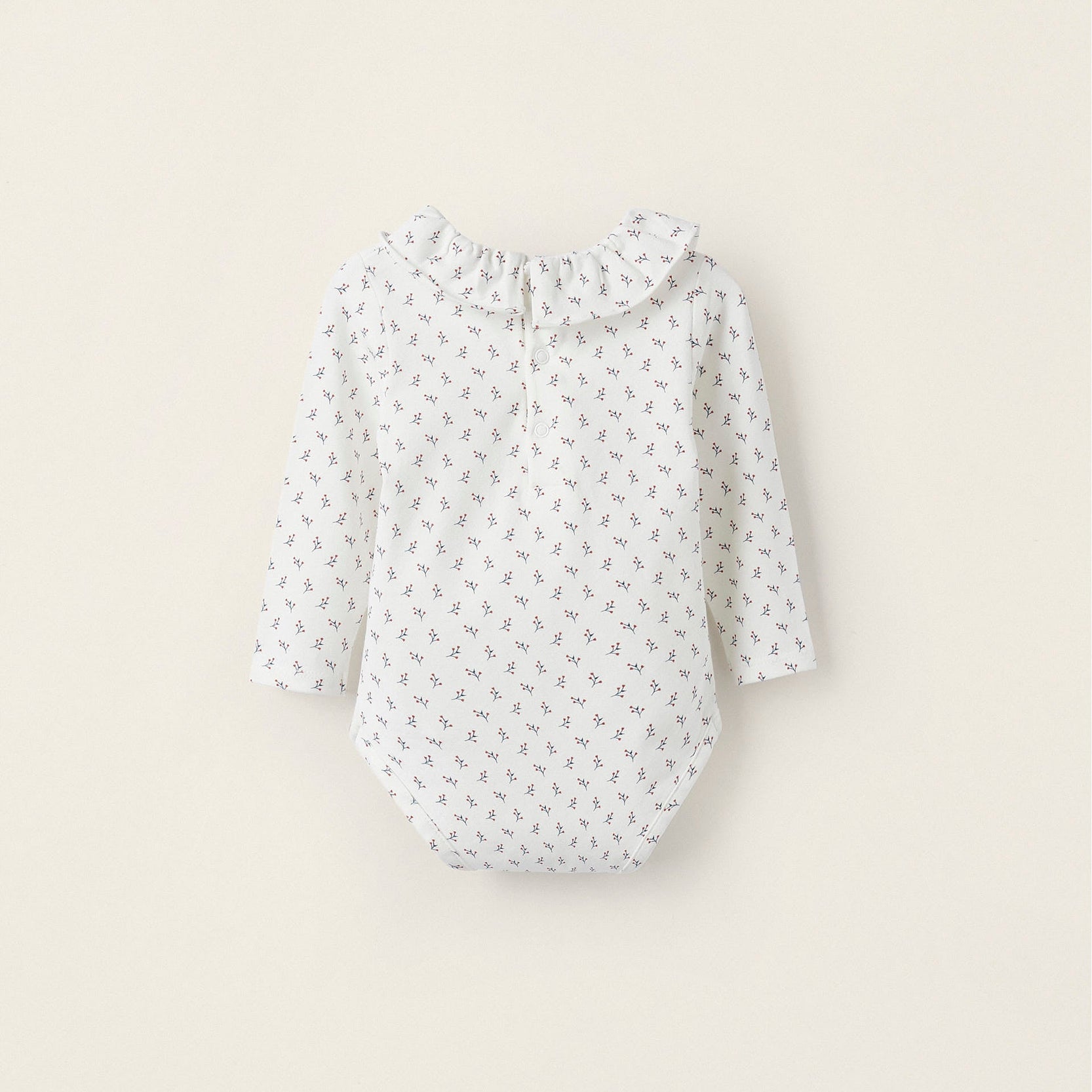 Cotton Jersey Bodysuit with Ruffle for Newborn Girls 'Floral', White