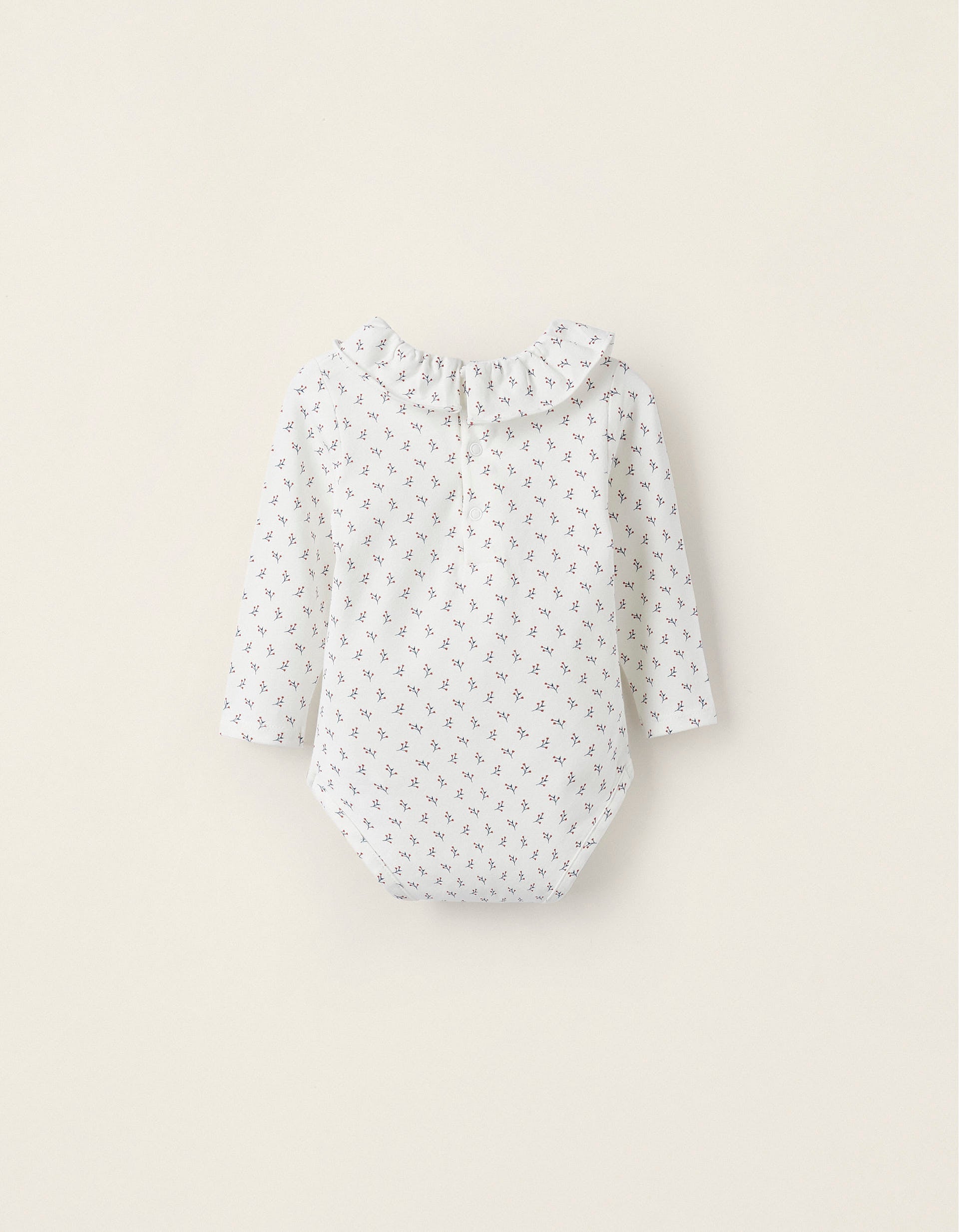 Cotton Jersey Bodysuit with Ruffle for Newborn Girls 'Floral', White