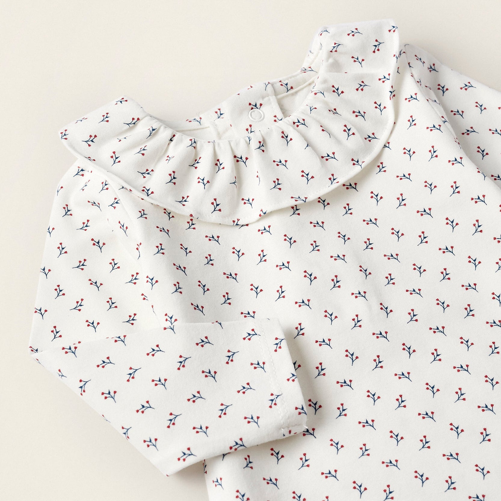 Cotton Jersey Bodysuit with Ruffle for Newborn Girls 'Floral', White