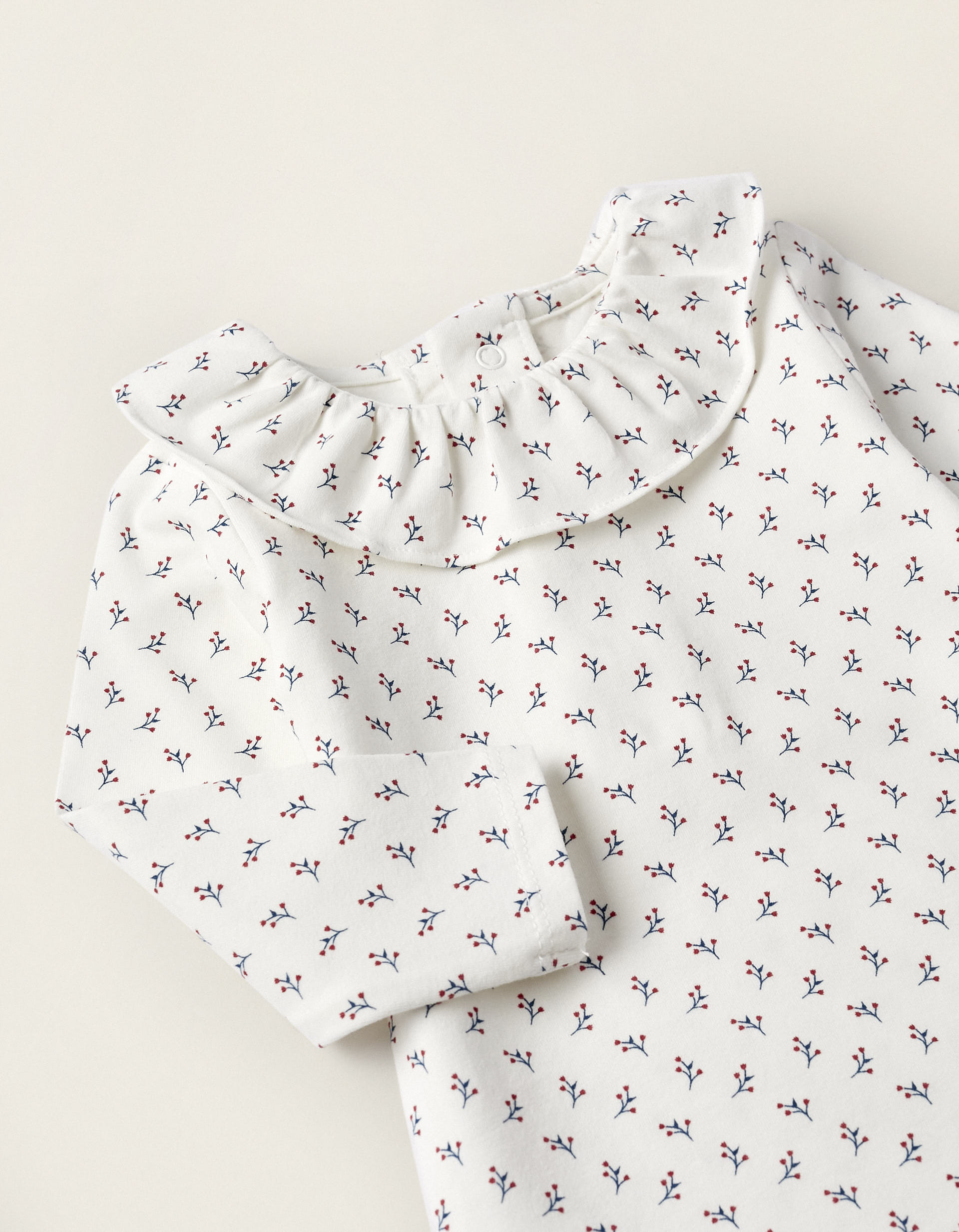 Cotton Jersey Bodysuit with Ruffle for Newborn Girls 'Floral', White