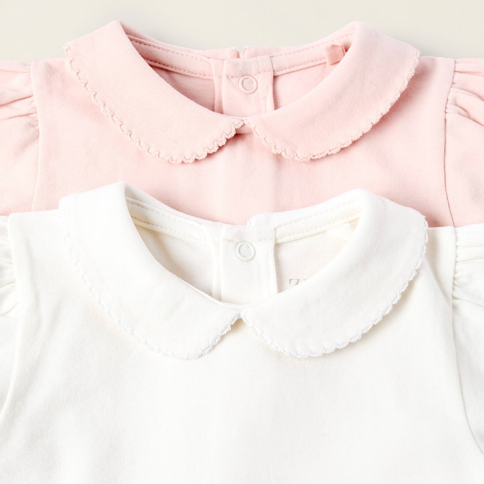Pack of 2 Bodysuits with Peter Pan Collar for Newborn Girls, White/Pink