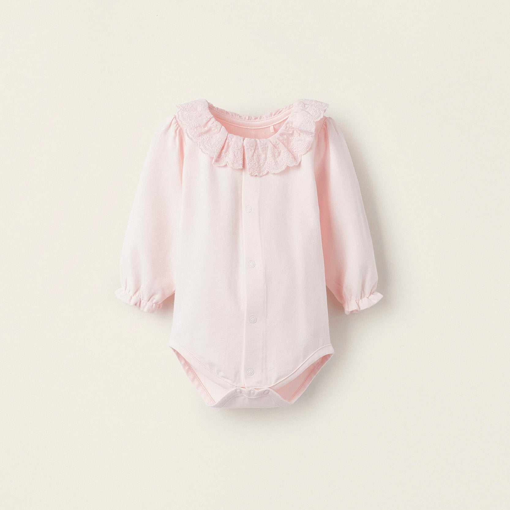 Cotton Bodysuit with English Embroidery for Newborn Girls, Pink