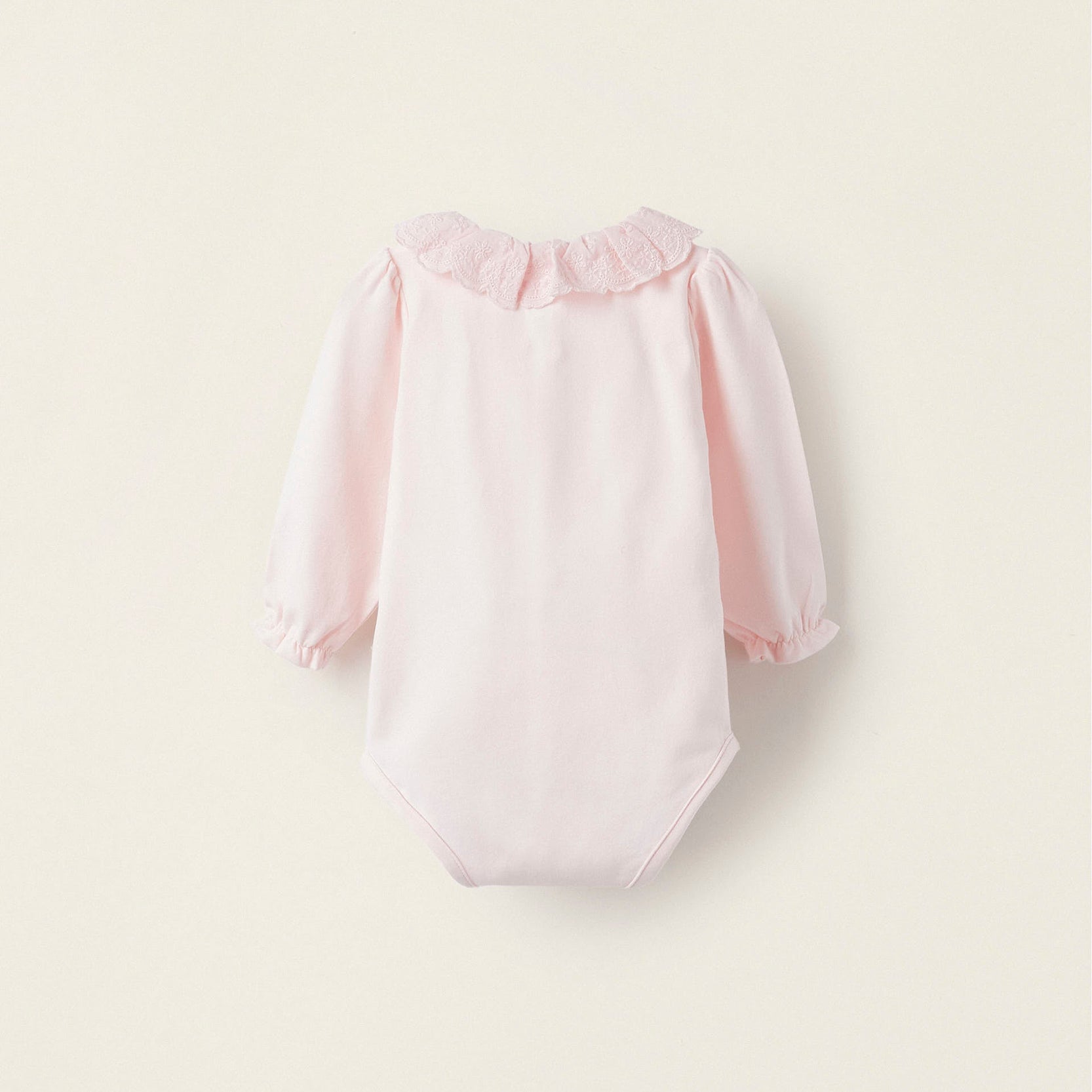 Cotton Bodysuit with English Embroidery for Newborn Girls, Pink