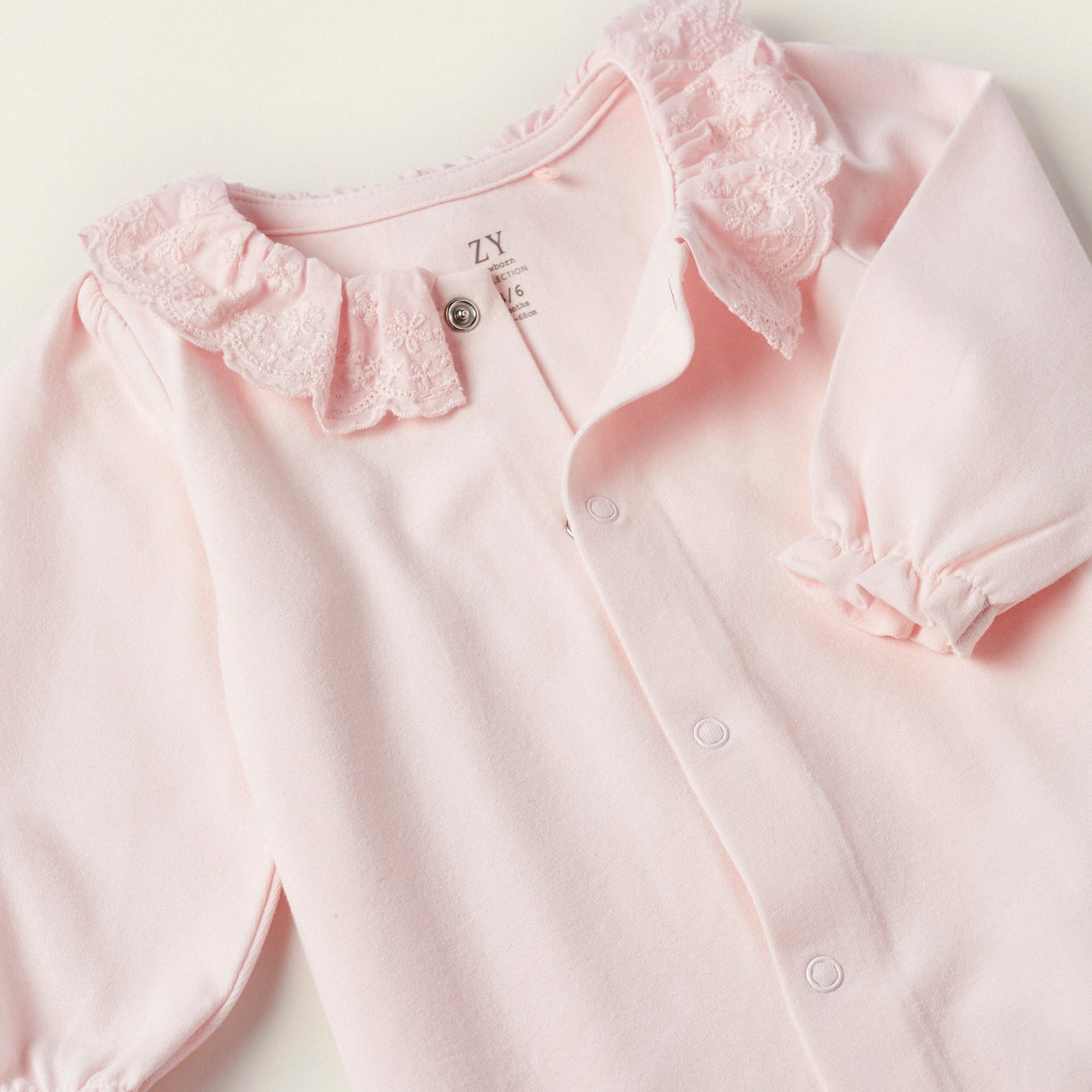 Cotton Bodysuit with English Embroidery for Newborn Girls, Pink