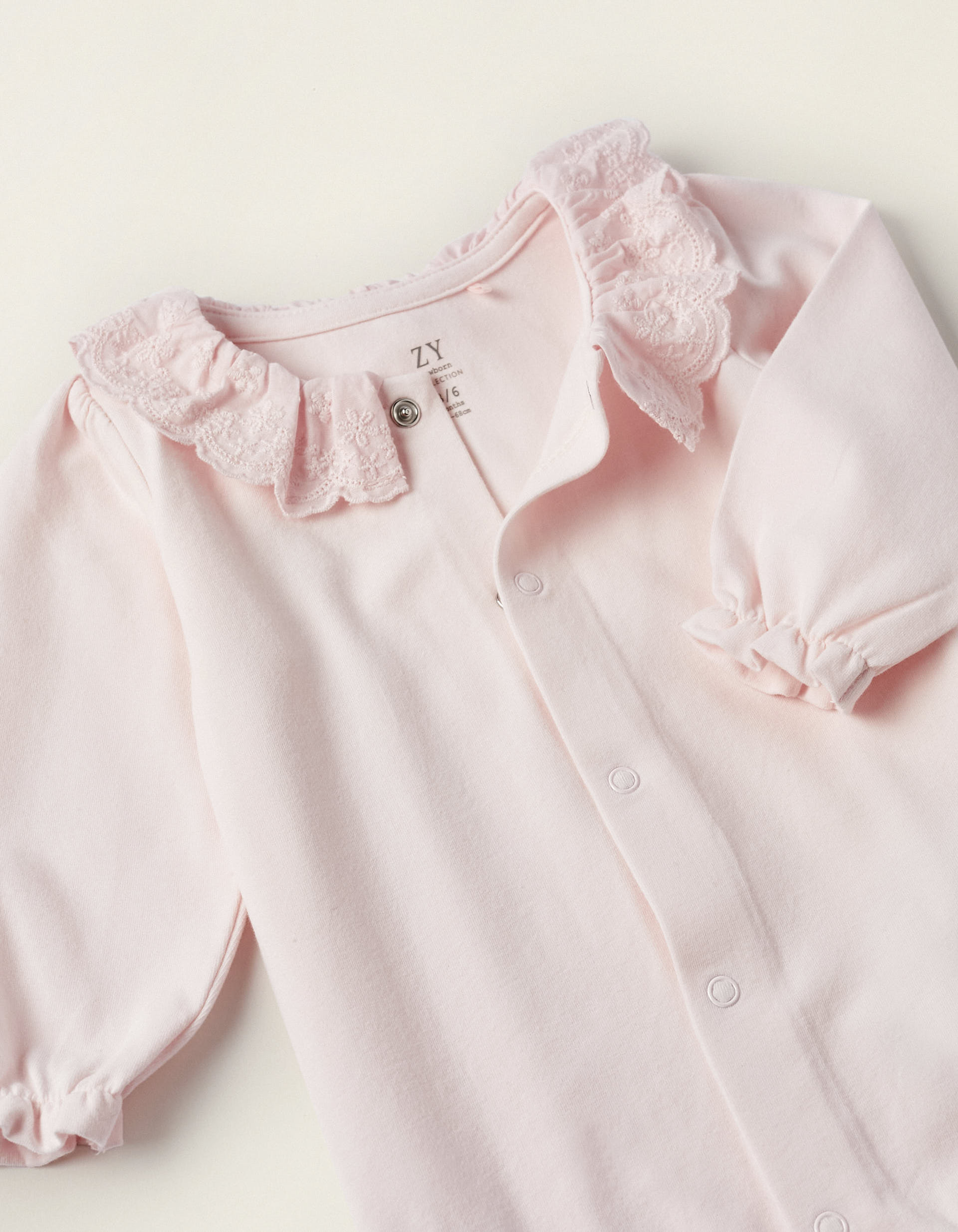 Cotton Bodysuit with English Embroidery for Newborn Girls, Pink