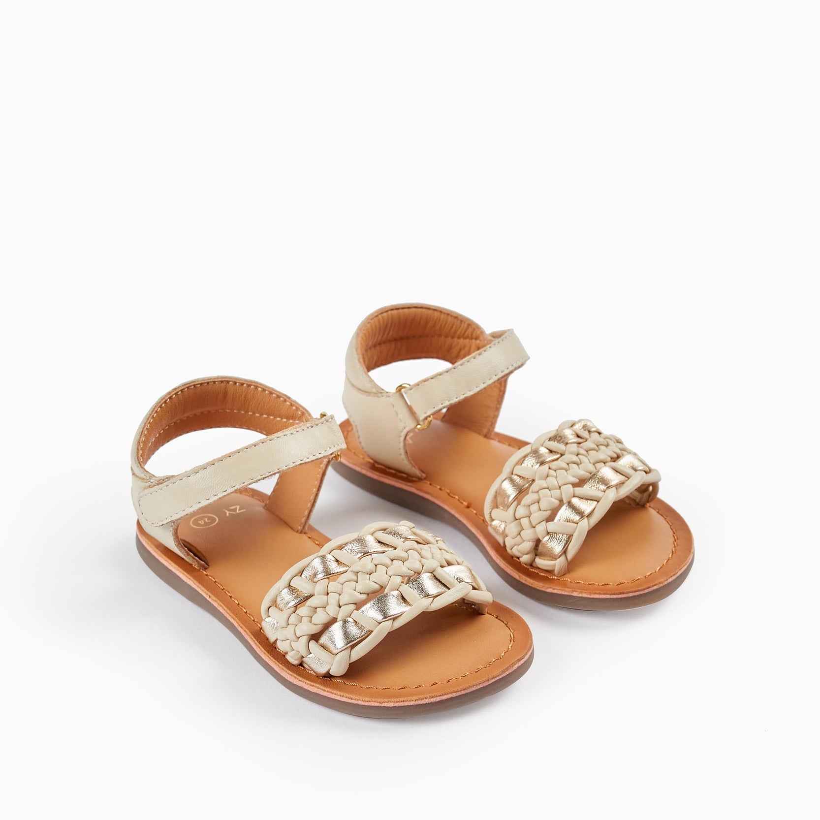 Leather Sandals for Baby Girls, Beige/Gold