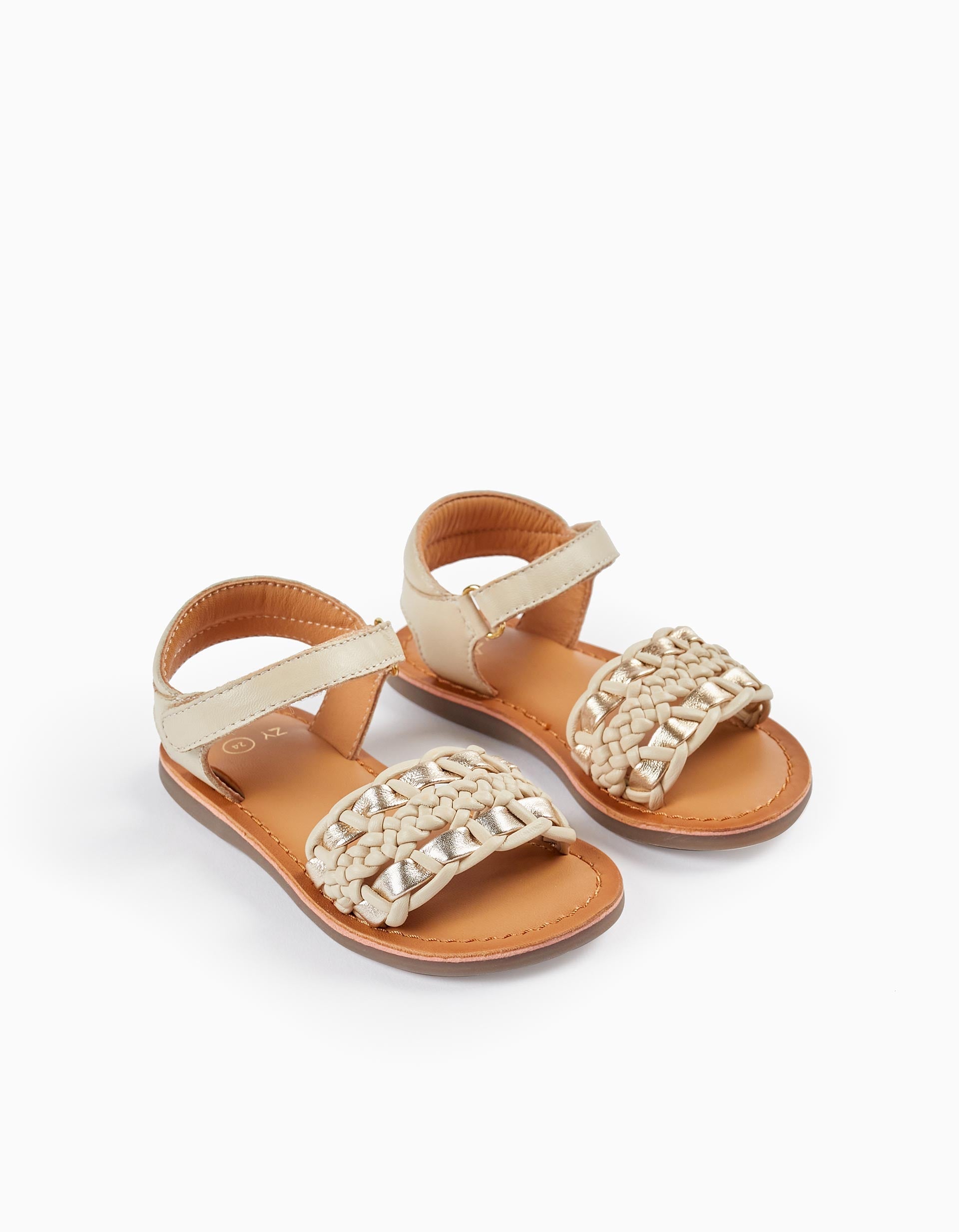 Leather Sandals for Baby Girls, Beige/Gold