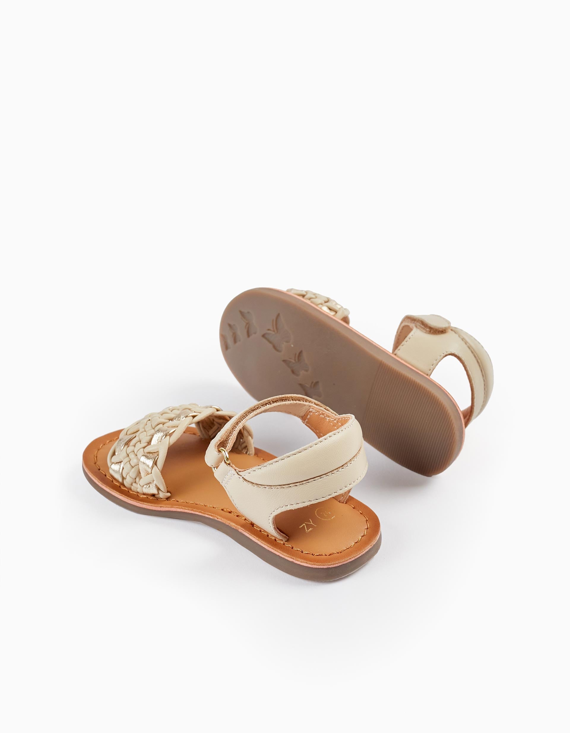 Leather Sandals for Baby Girls, Beige/Gold