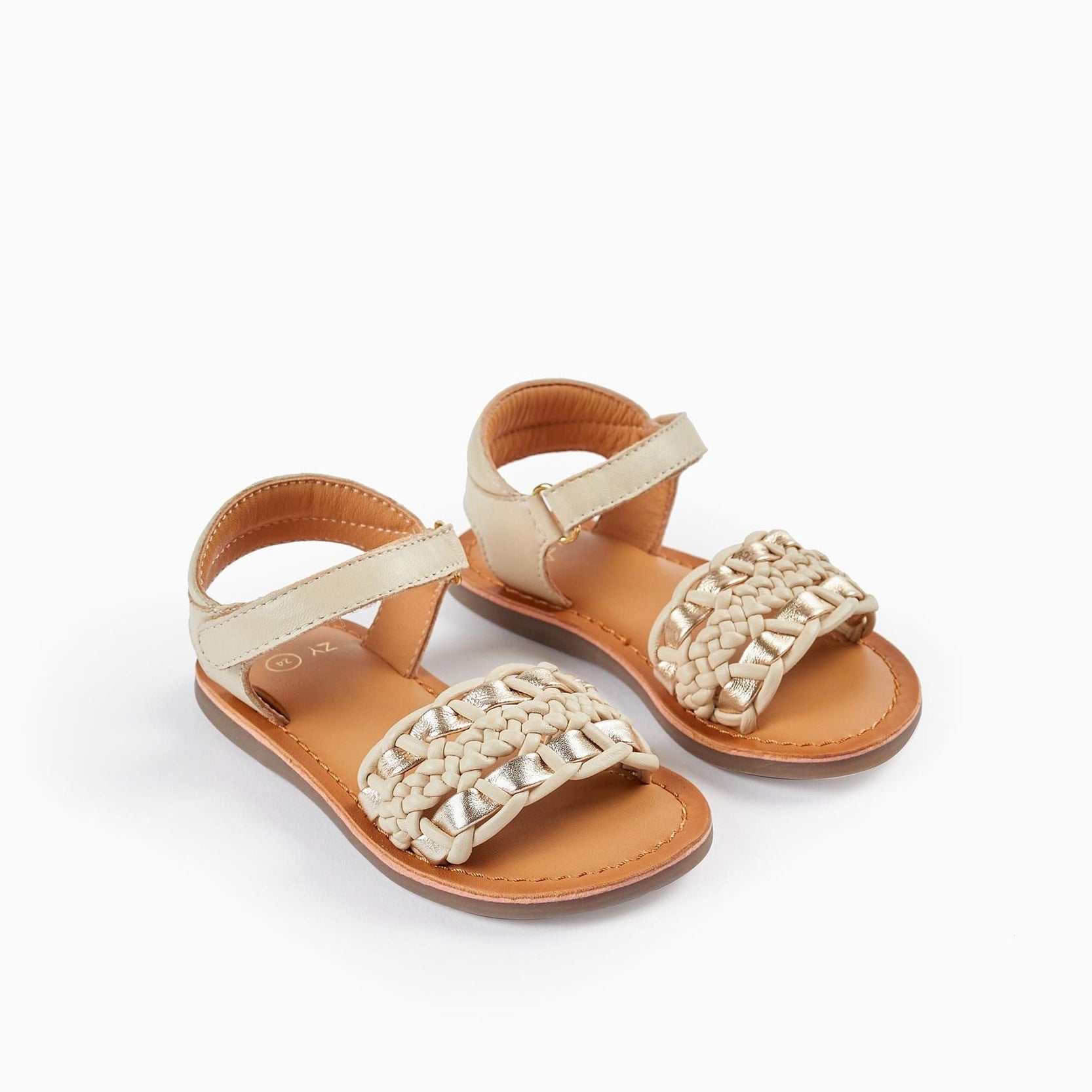 Leather Sandals for Baby Girls, Beige/Gold