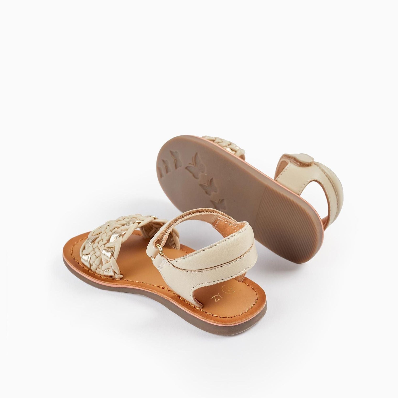Leather Sandals for Baby Girls, Beige/Gold